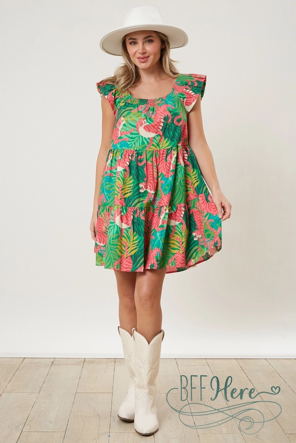 Jungle Majesty: Tropical Tiger Print Dress - BFF Here