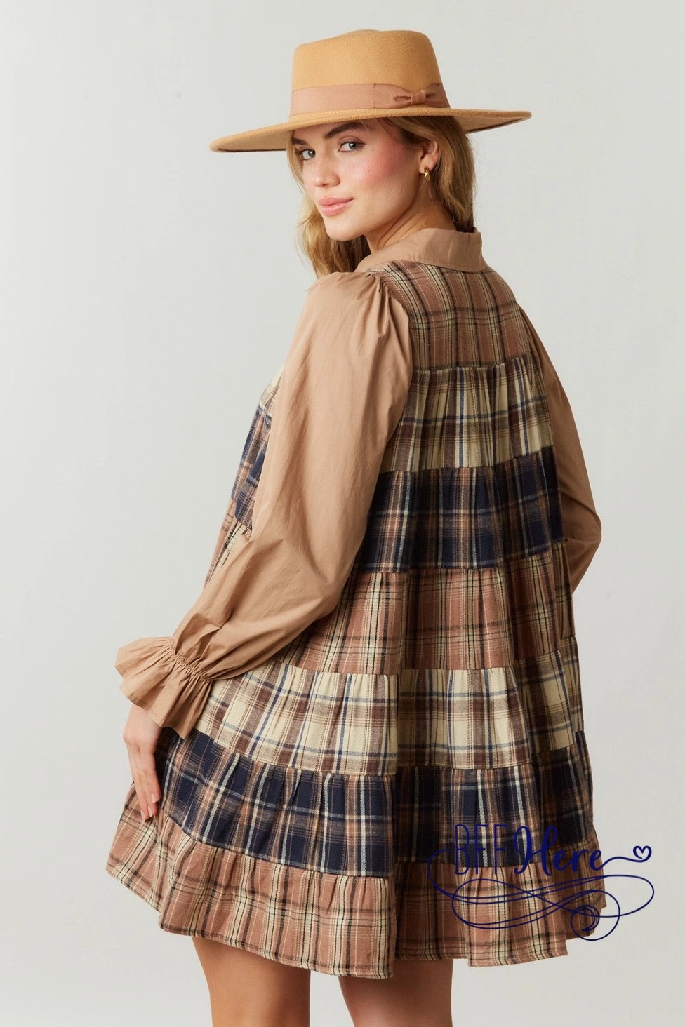 Checkered Charm: Plaid Block Shirt Dress - BFF Here