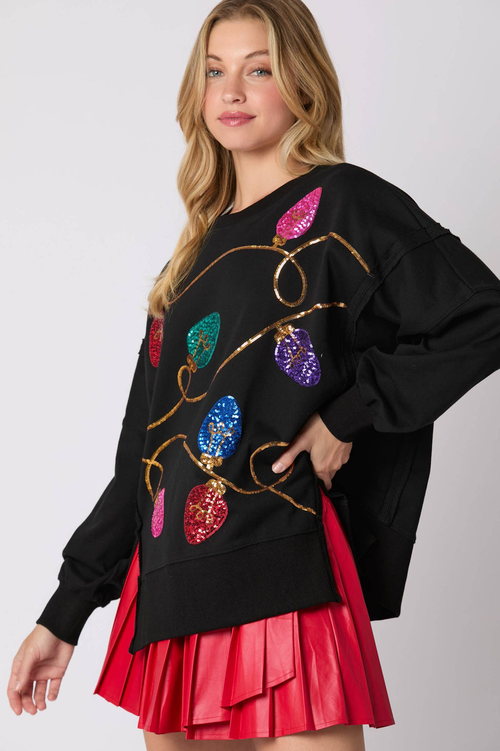 Festive Lights Sequin Sweatshirt / Choice of Color - BFF Here