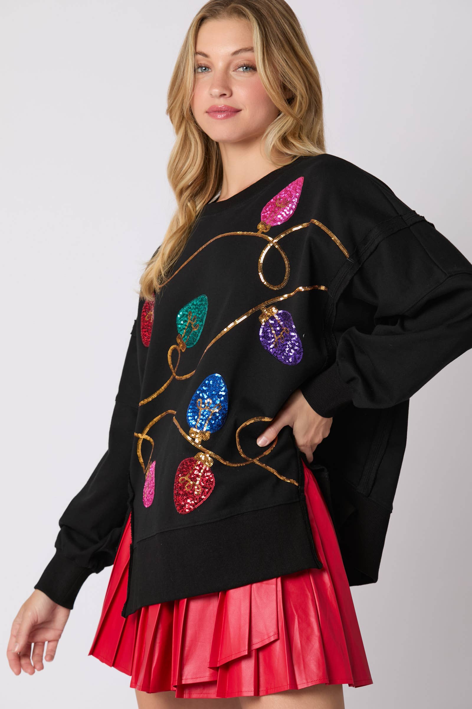 Festive Lights Sequin Sweatshirt / Choice of Color - BFF Here
