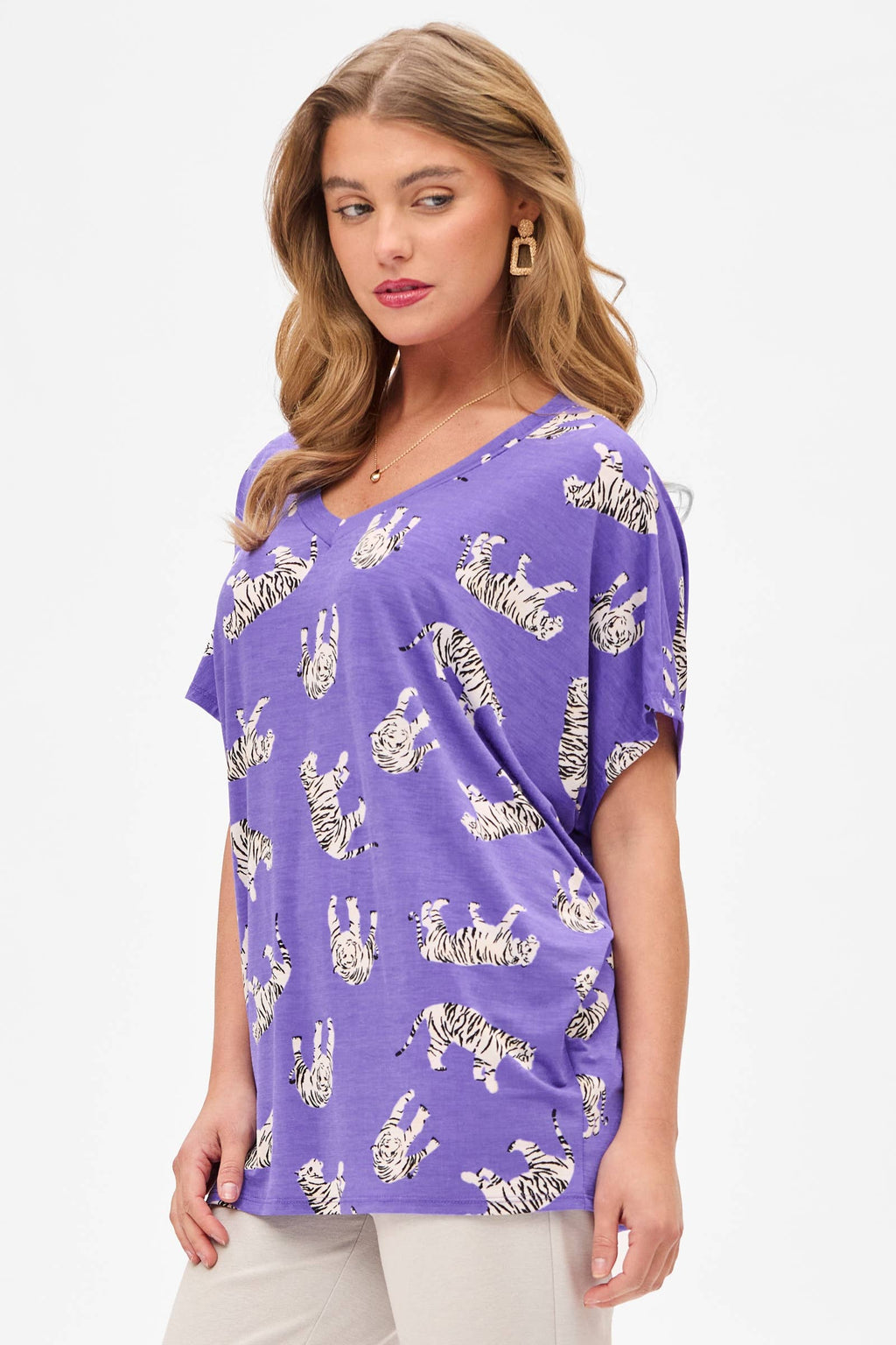 Sadie Tiger Print V-Neck Tunic by Dear Scarlett - BFF Here