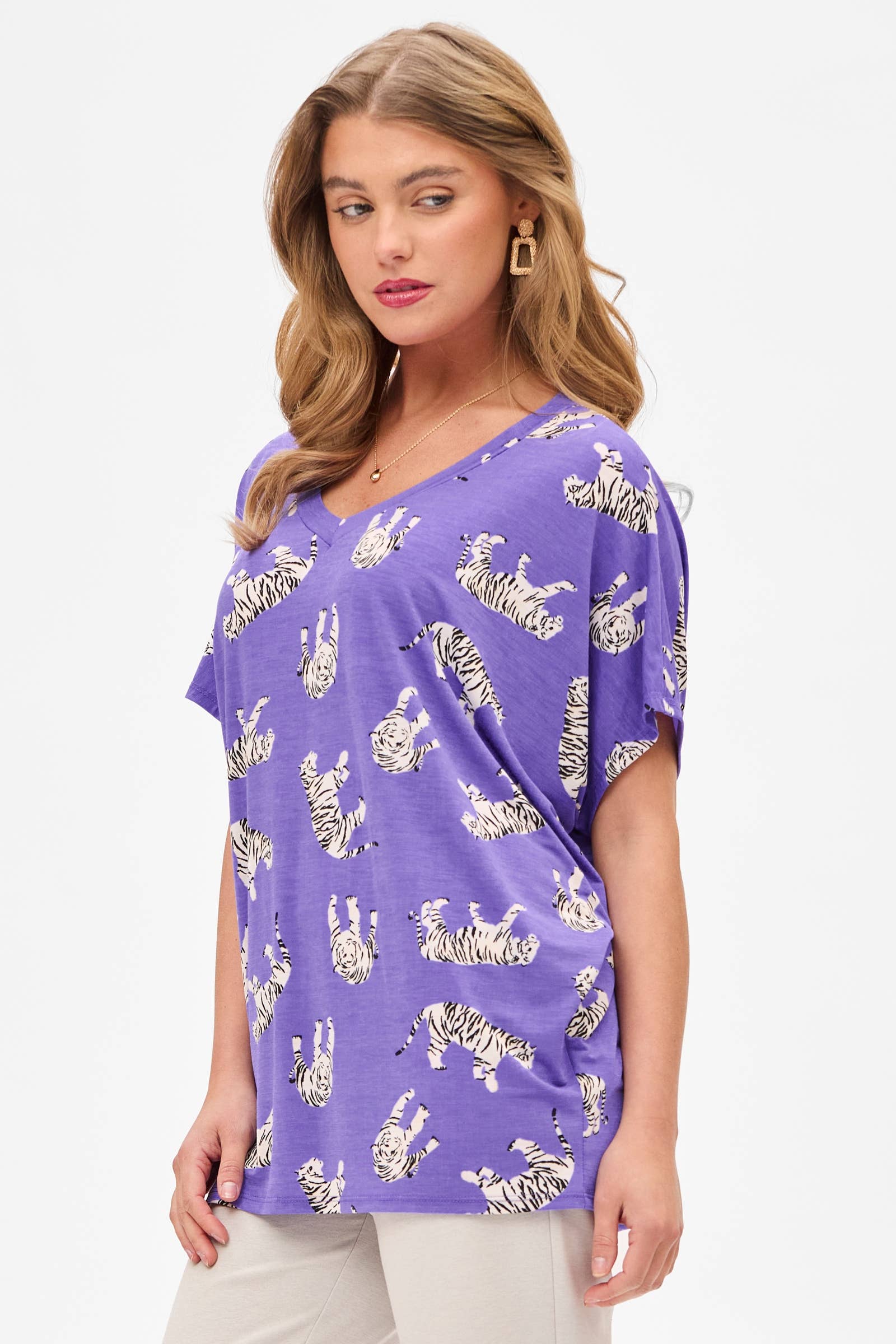 Sadie Tiger Print V-Neck Tunic by Dear Scarlett - BFF Here