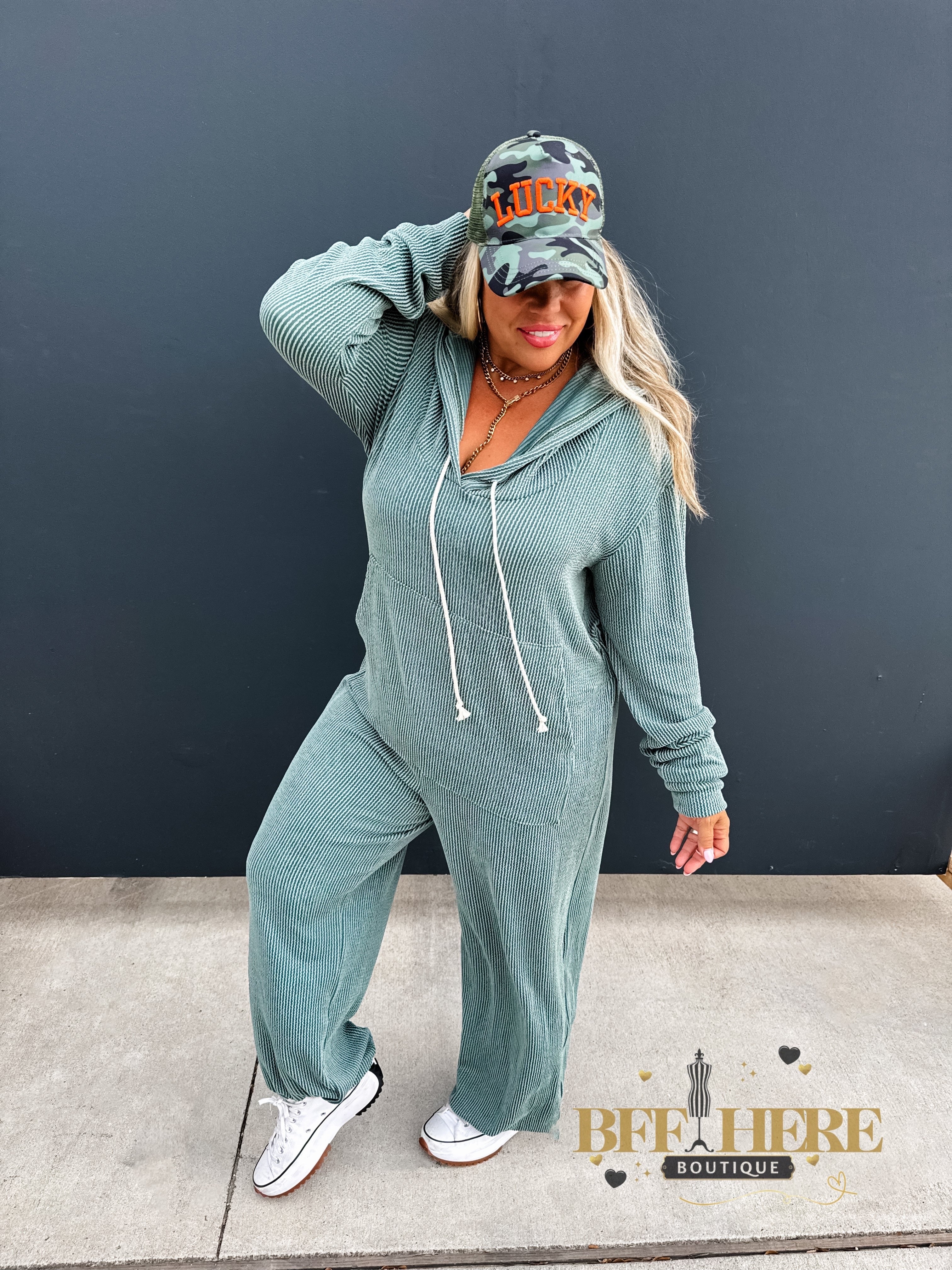 Hayden Ribbed Hoodie Jumpsuit by Blakeley - BFF Here
