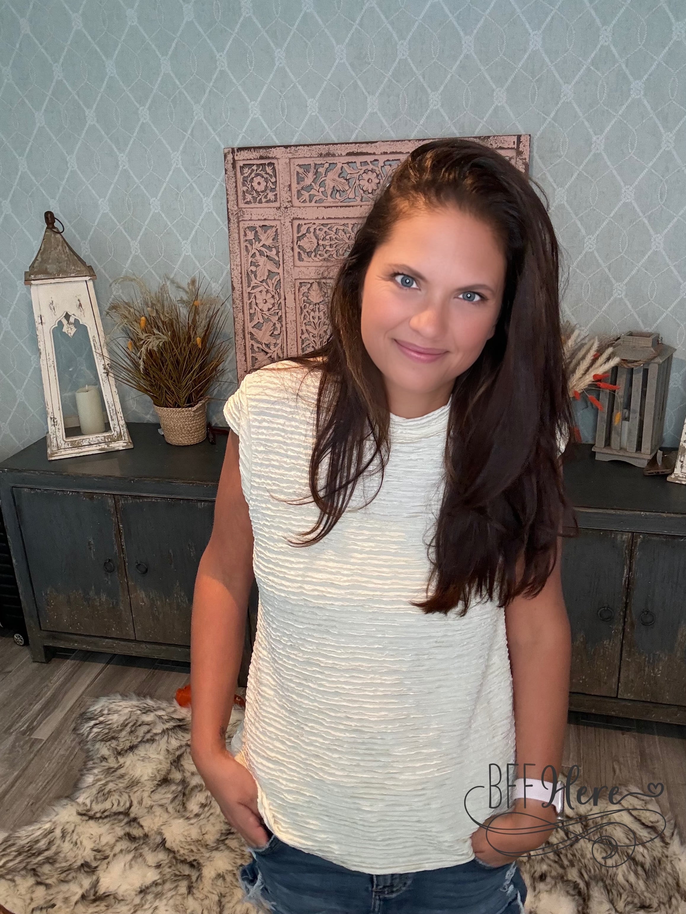 Neutral Charm: Textured Beige Top - BFF Here