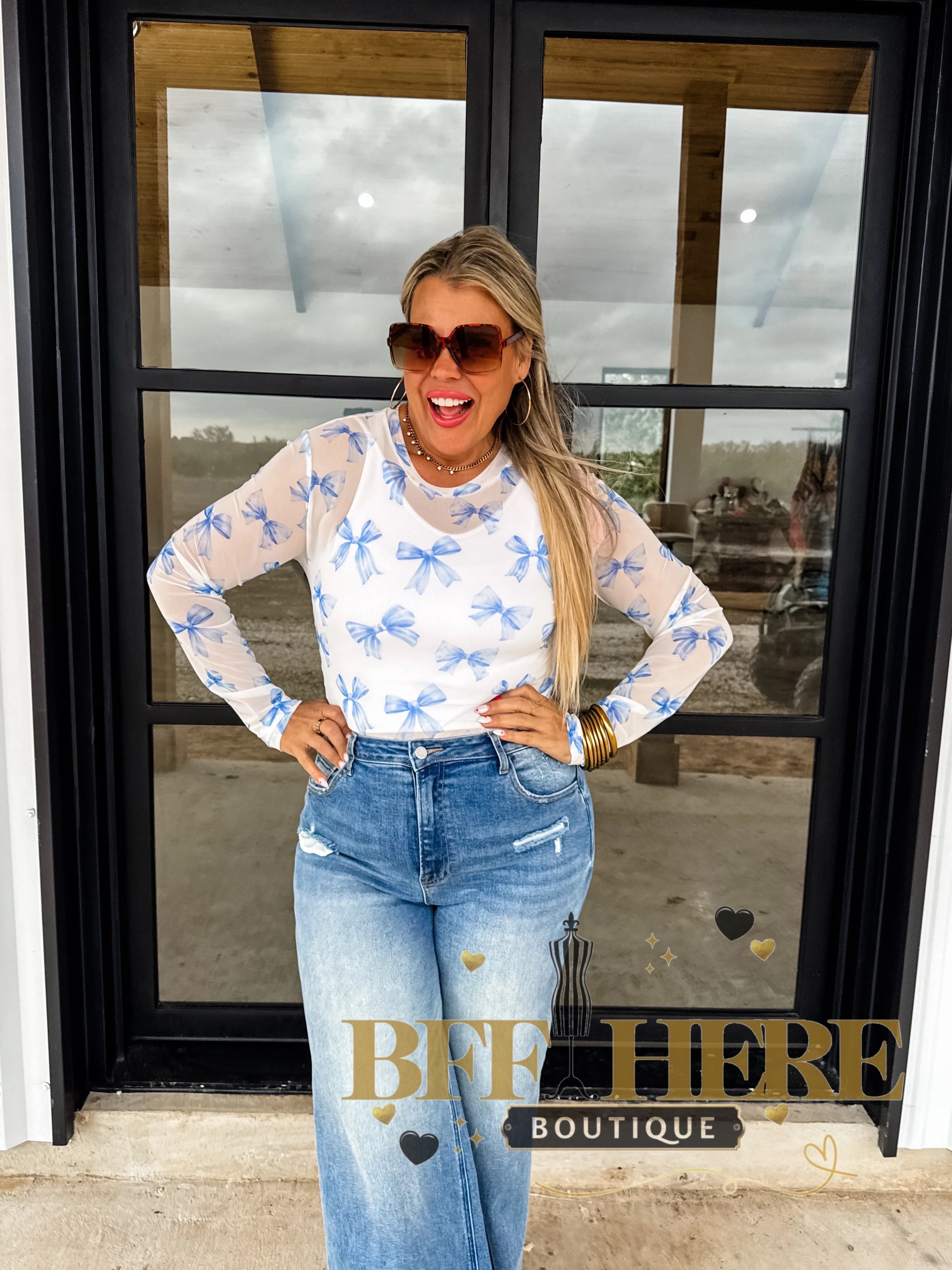 Chrissa Bow Mesh Top by Blakeley / Choice of Color - BFF Here