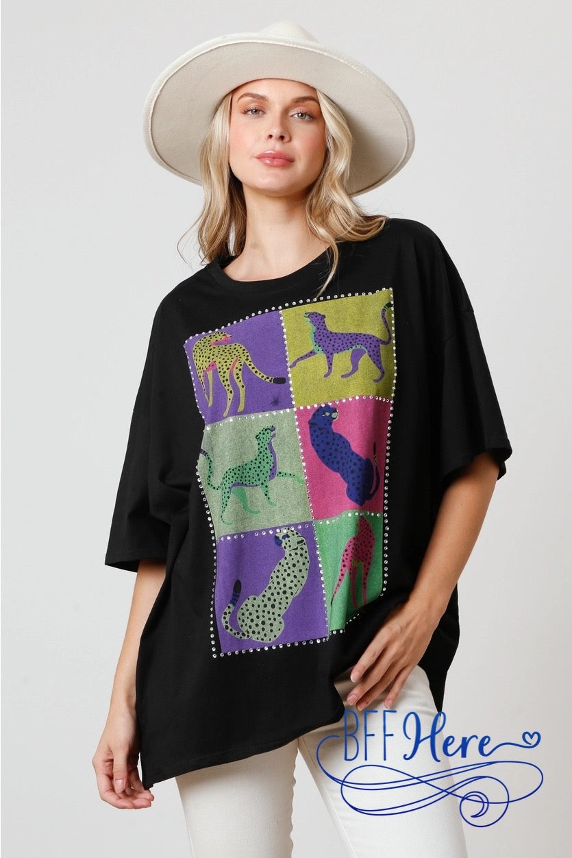Wild & Stylish: Color Block Cheetah Tee Choice of Color - BFF Here