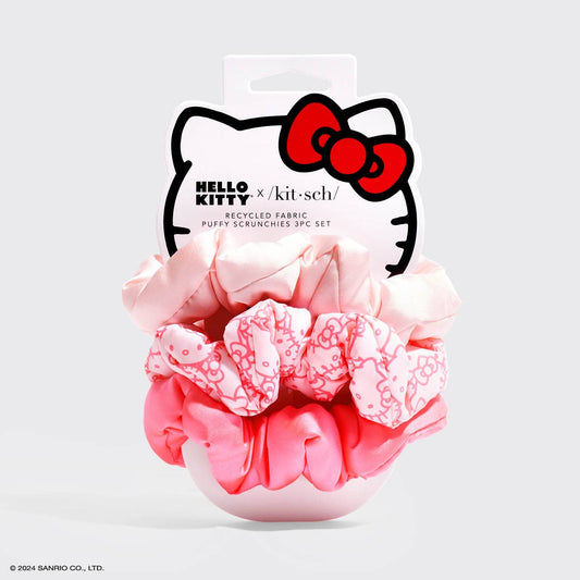 Hello Kitty x Kitsch Recycled Fabric Puffy Scrunchies Set - BFF Here