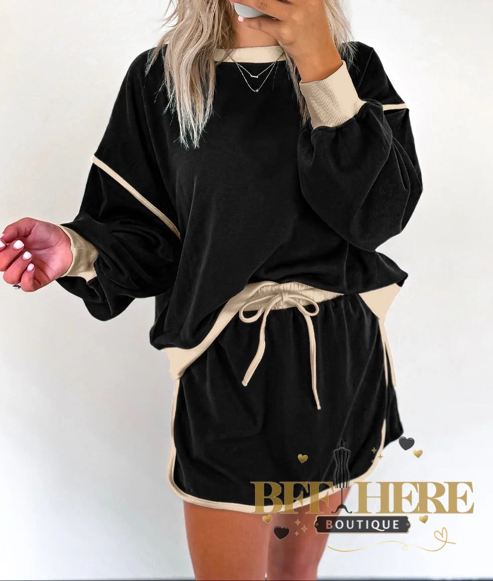 Off Duty Contrast Trim Skort Set - BFF Here