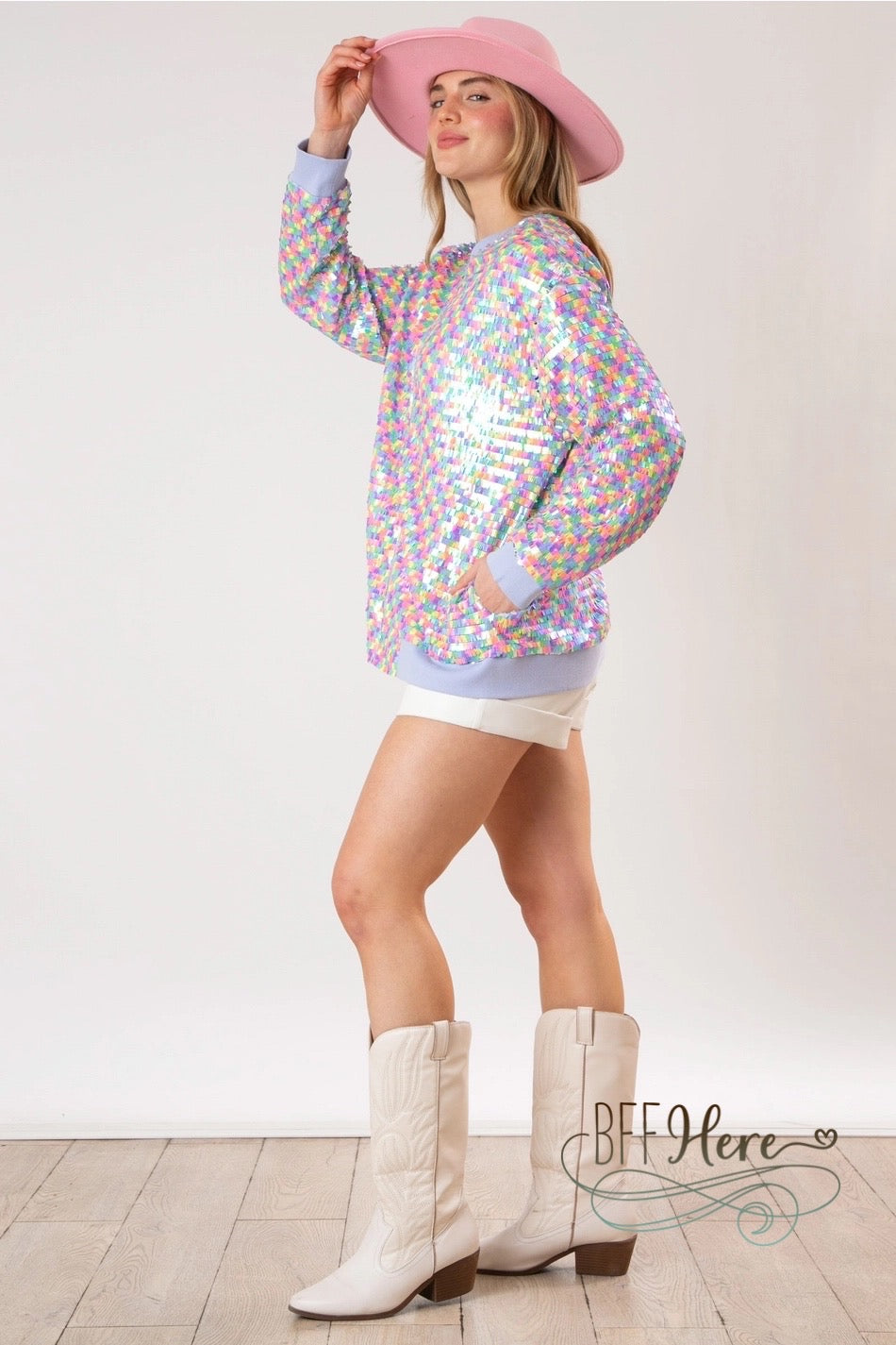 Pastel Prism Sequin Bomber Jacket - BFF Here