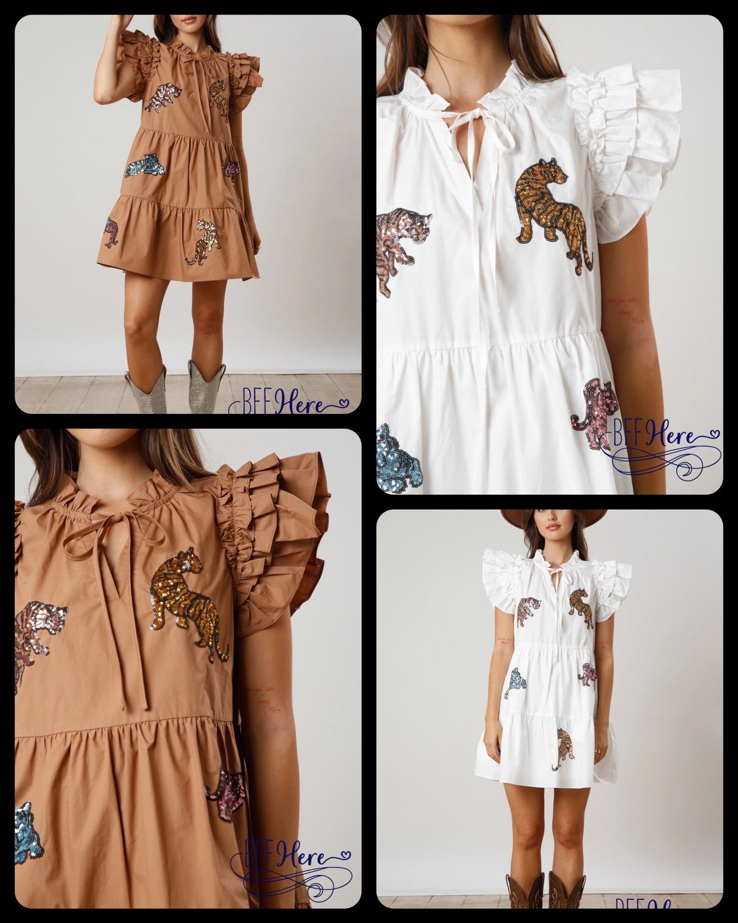 Glittering Jungle: Sequin Tiger Tiered Mini Dress / Choice of Color - BFF Here