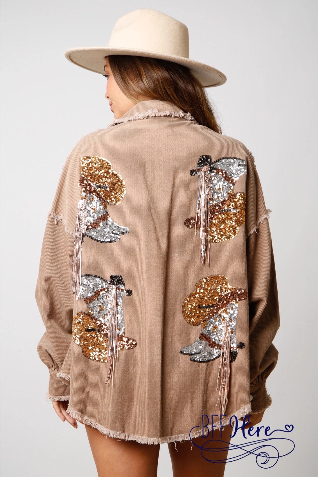 Frontier Sparkle: Western-Inspired Sequin Corduroy Jacket - BFF Here