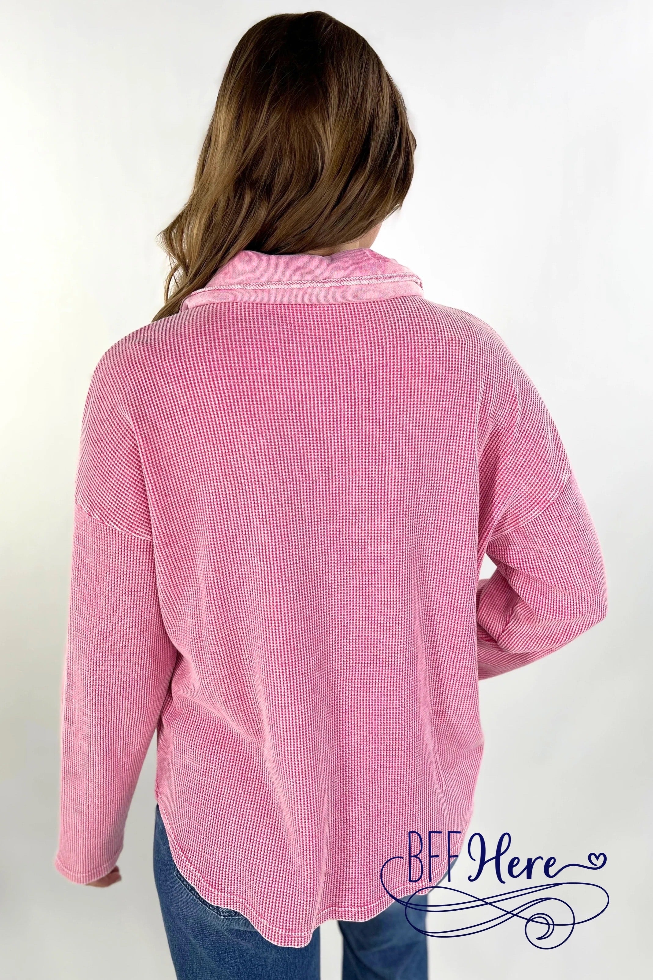 PREORDER-Shelby Waffle Button Up Top / Pink (Ships End of December ) - BFF Here