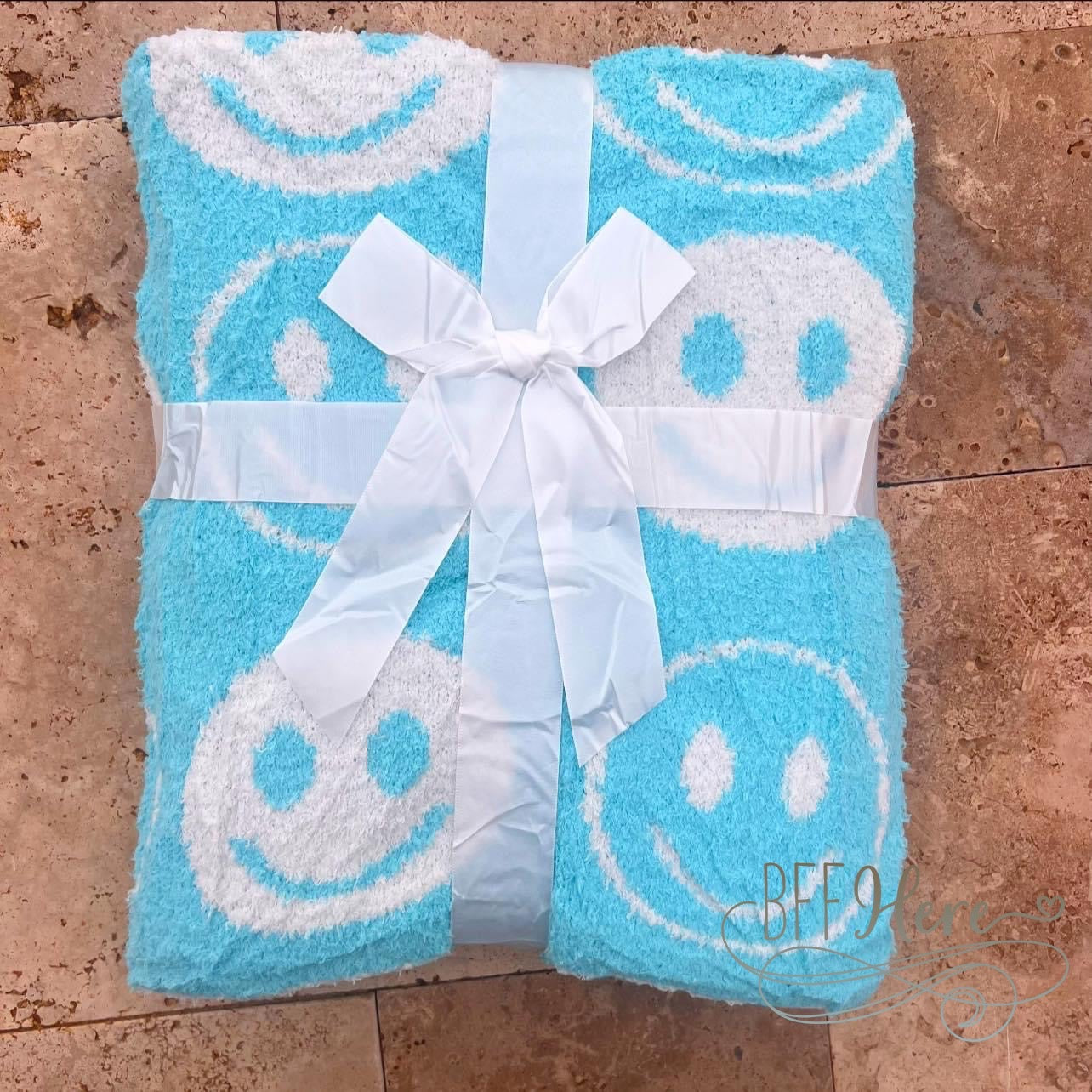 Cheerful Embrace - Cozy Smiley Throw Blanket / Choice of Color - BFF Here