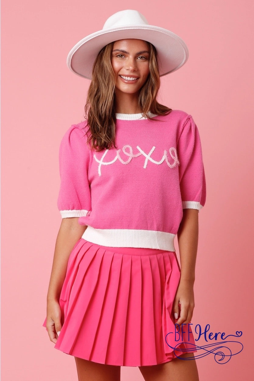 Chic Hugs & Kisses: Color Block XOXO Lurex Embroidery Sweater - BFF Here