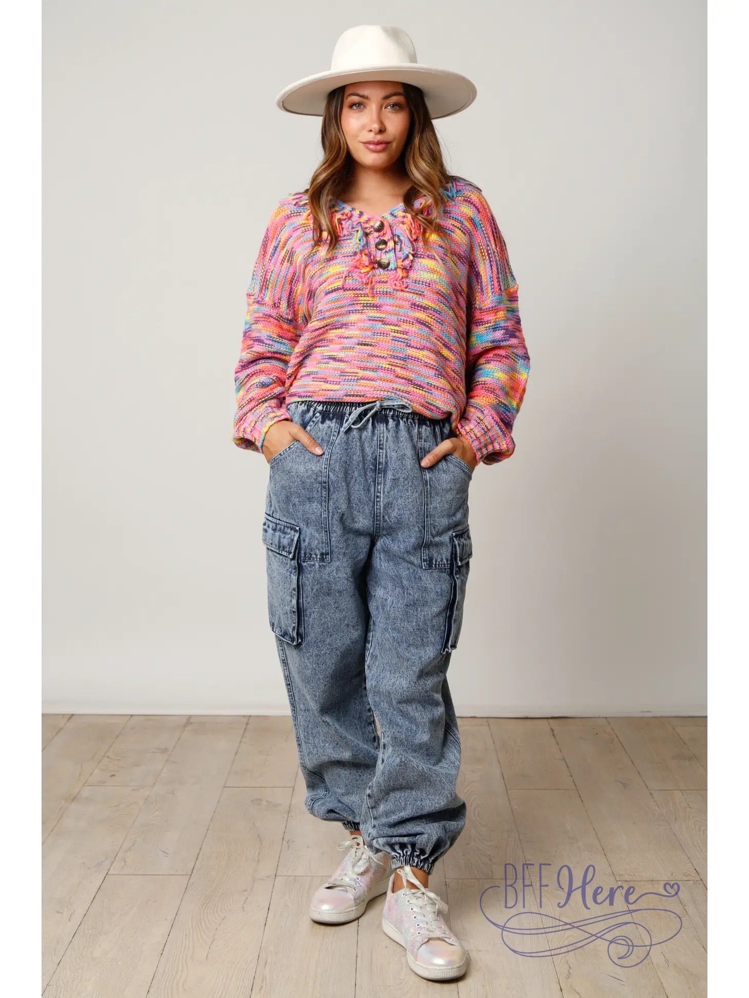 PREORDER: Kaleidoscope Coziness: Multicolor Knit Sweater (Ships Beginning of November ) - BFF Here