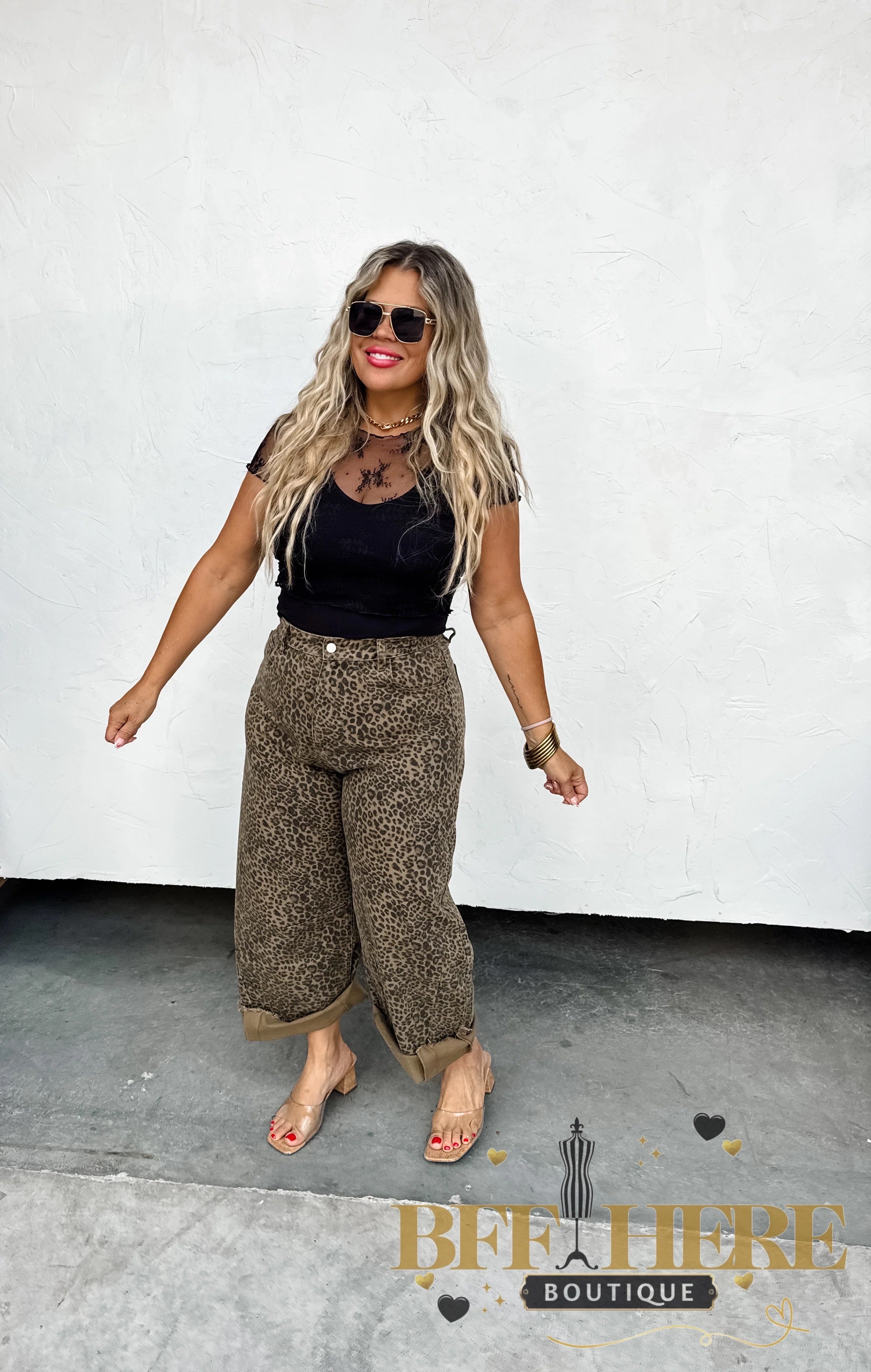 Cheetah Barrel Jeans by Blakeley - BFF Here