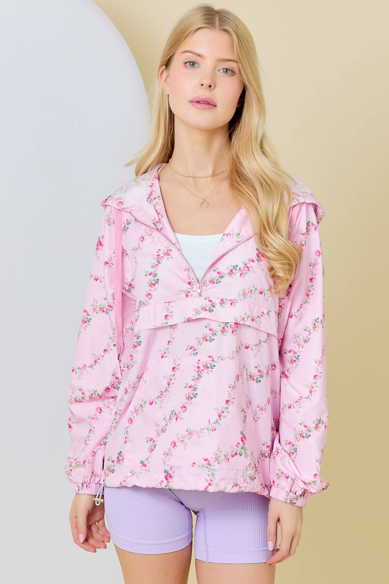 Floral Border Printed Windbreaker Jacket - BFF Here