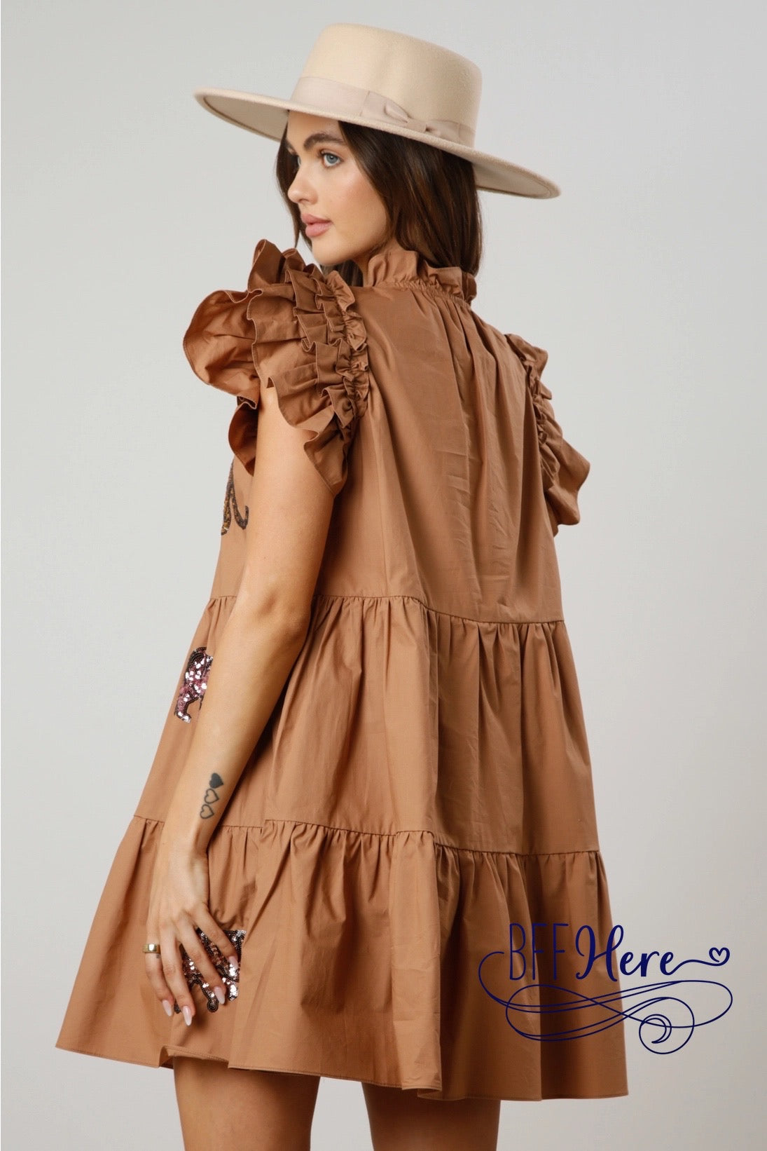 Glittering Jungle: Sequin Tiger Tiered Mini Dress / Choice of Color - BFF Here