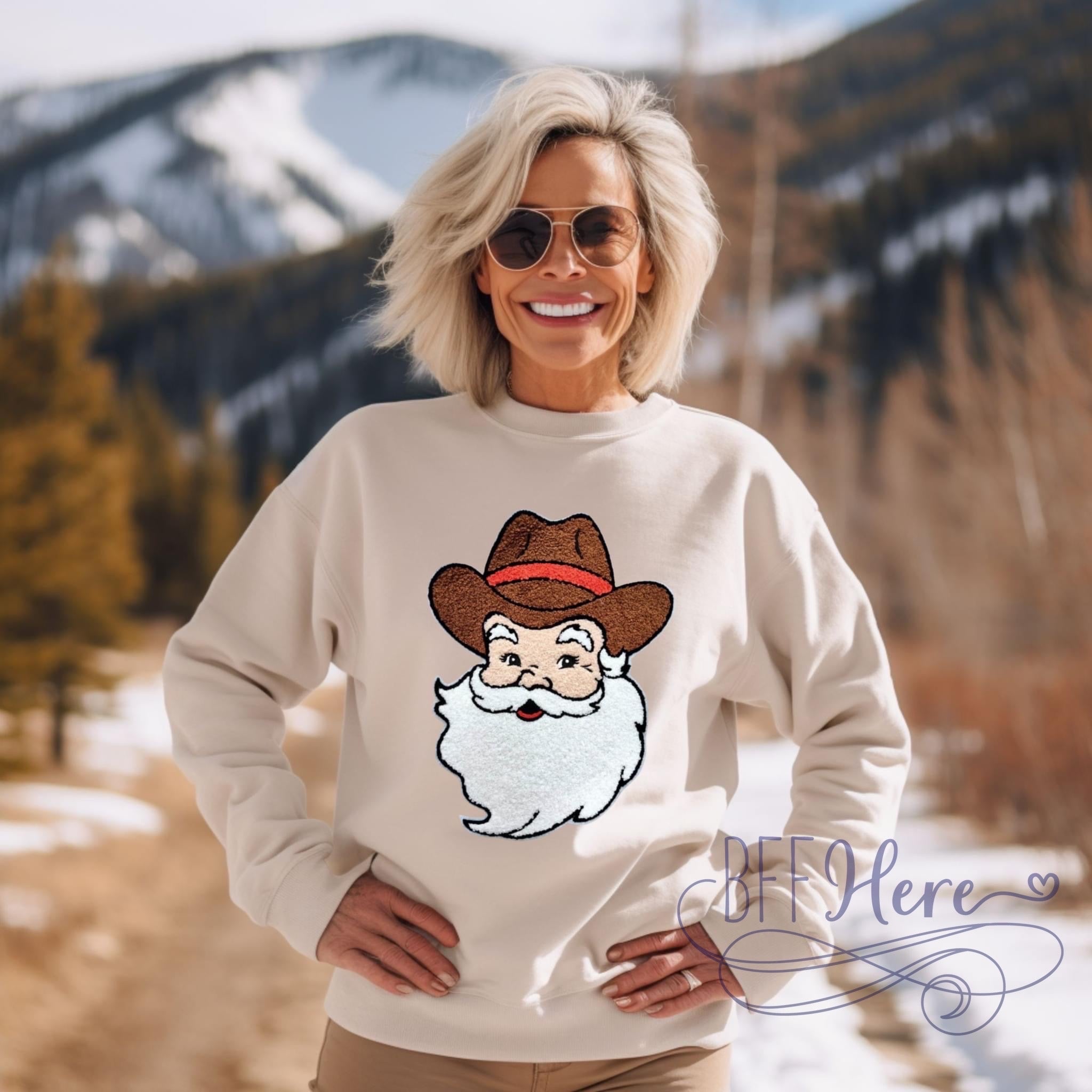 Yeehaw Yuletide: Cowboy Santa Chenille Sweatshirt! - BFF Here