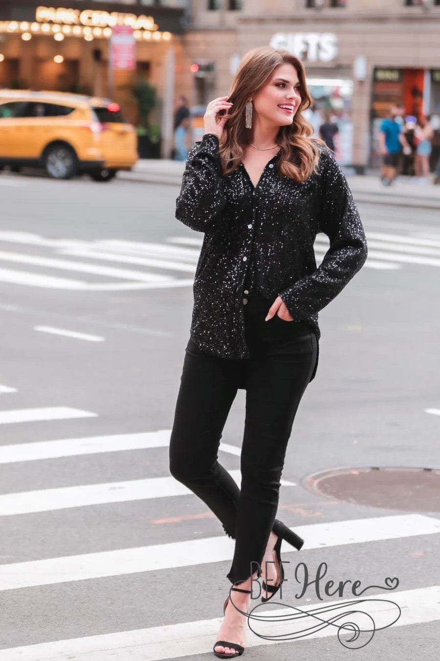 Attention Seeker Sequin Button Up Top — Black - BFF Here