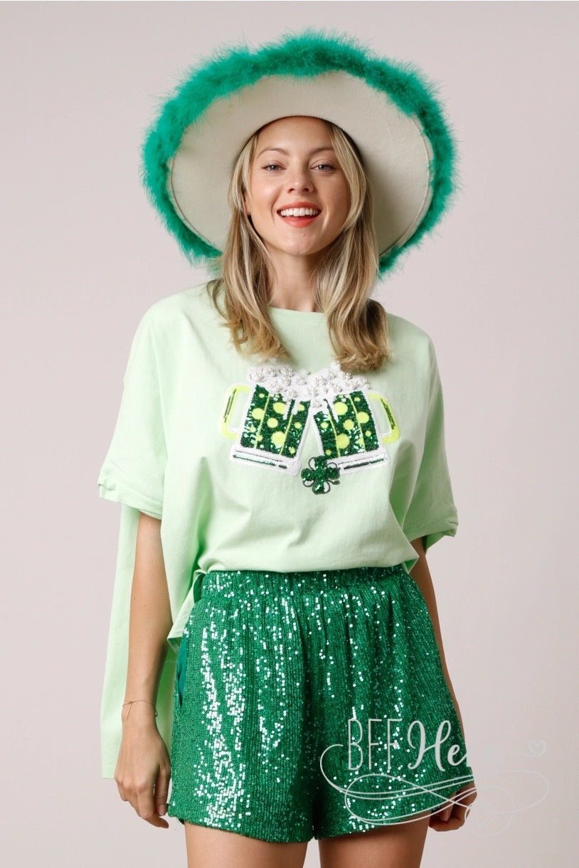 PREORDER: Leprechaun's Delight: Sequin Cheers Top / Choice of Color (Black Ships Beginning of January) - BFF Here