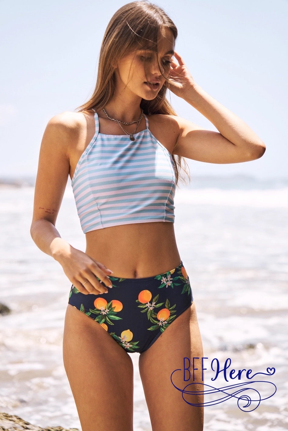 PREORDER: Sun-Kissed Tropics: Vibrant Back-Tie Swimsuit with Exotic Print / Choice of Color (Ships Middle of February) - BFF Here