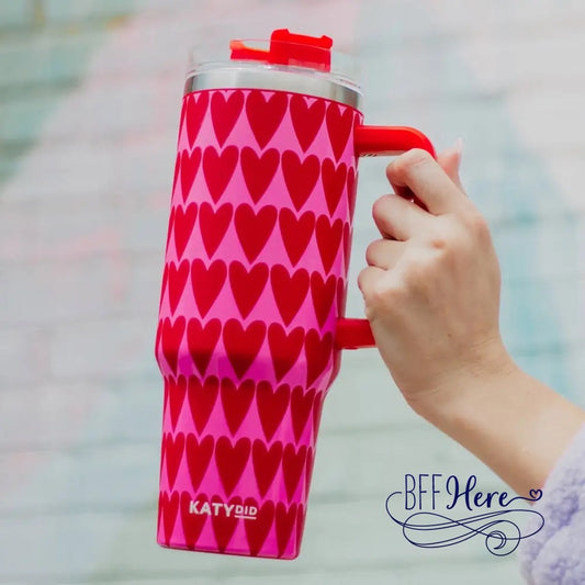 Sweetheart Sips: Girly Hearts Tumbler Cup - BFF Here