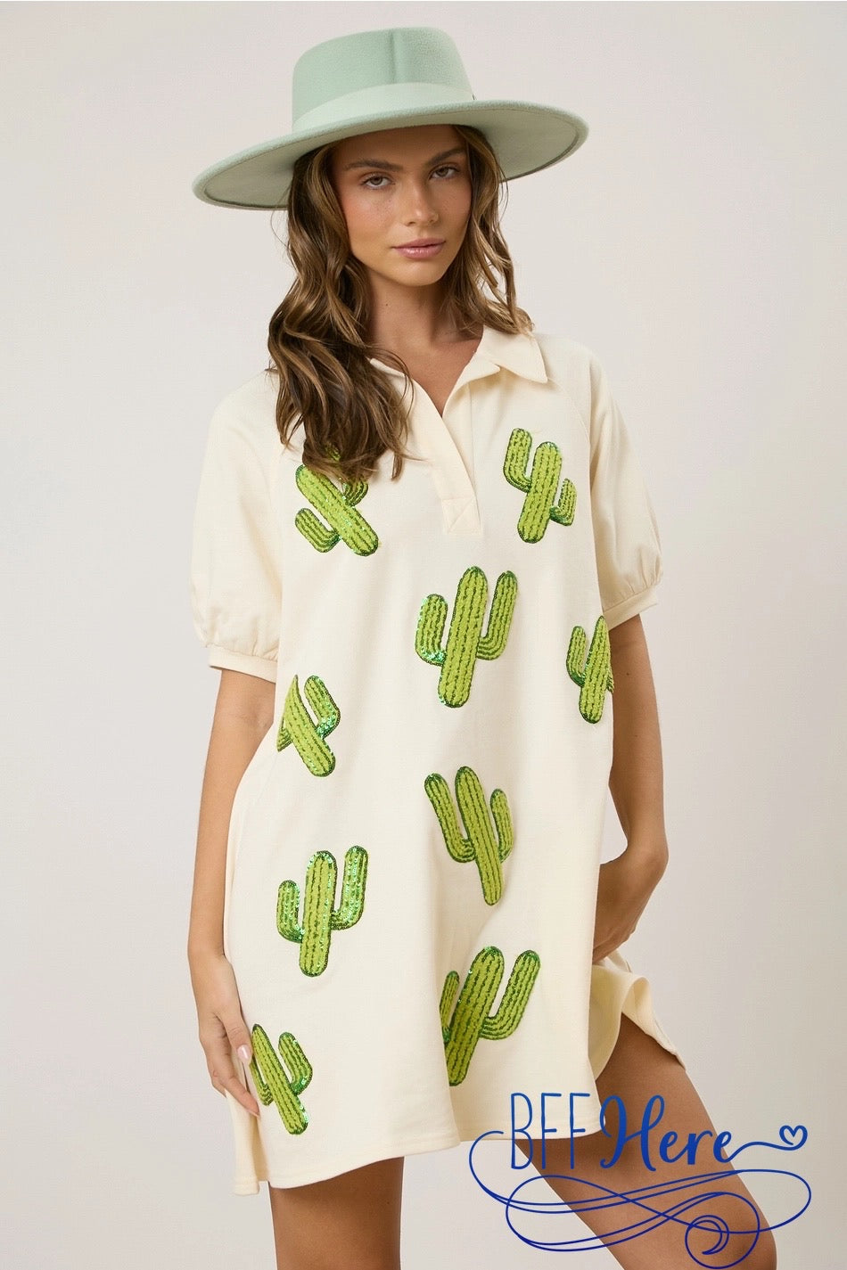 PREORDER: Desert Glam: Sequin Cactus Raglan Dress (Ships Middle of February) - BFF Here