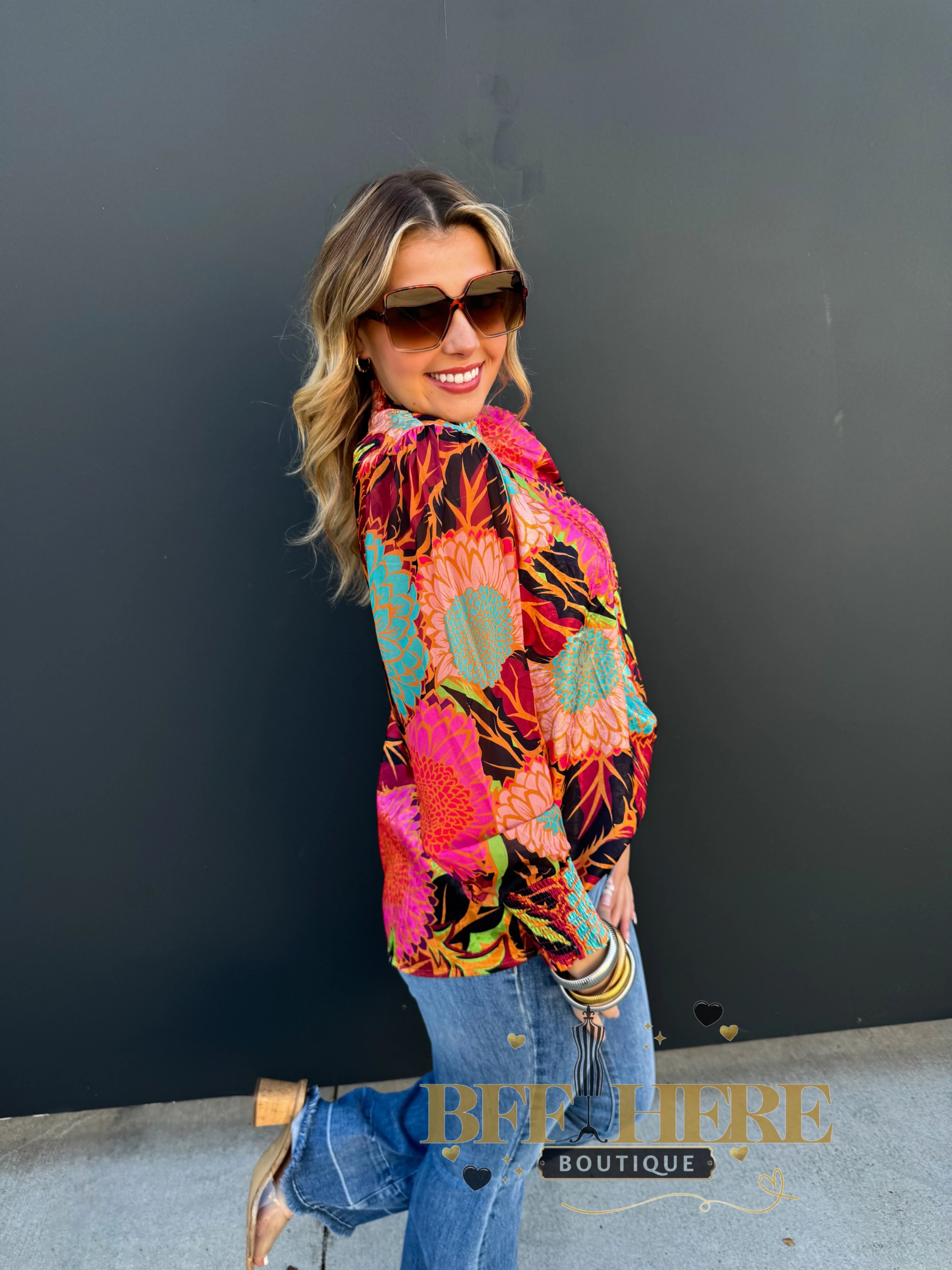 Bright Blooms Mock Neck Top - BFF Here