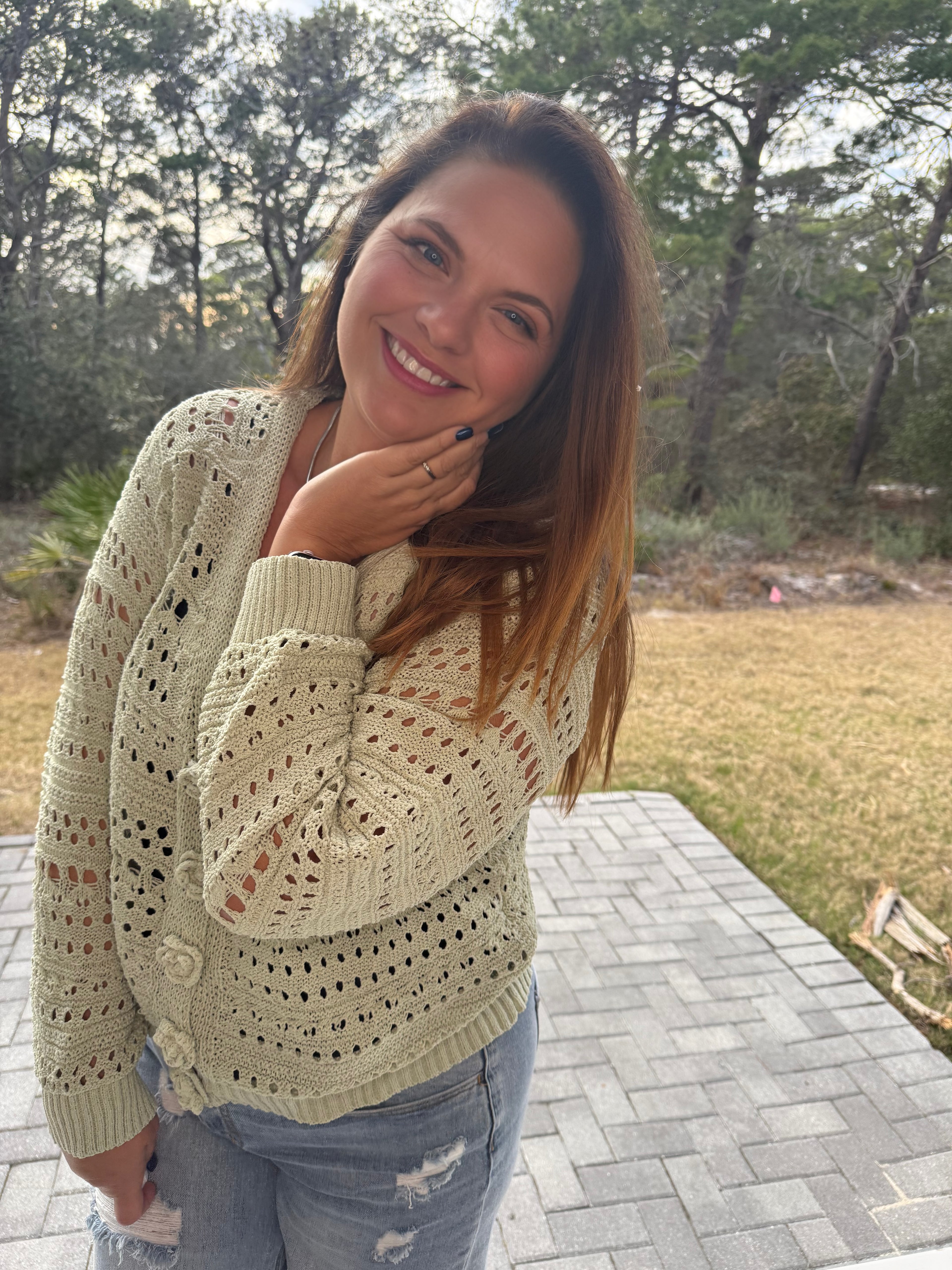 Preorder: 3D Floral Buttons Long Sleeve Thin Sweater Knit Cardigan by POL (ETA: May) - BFF Here