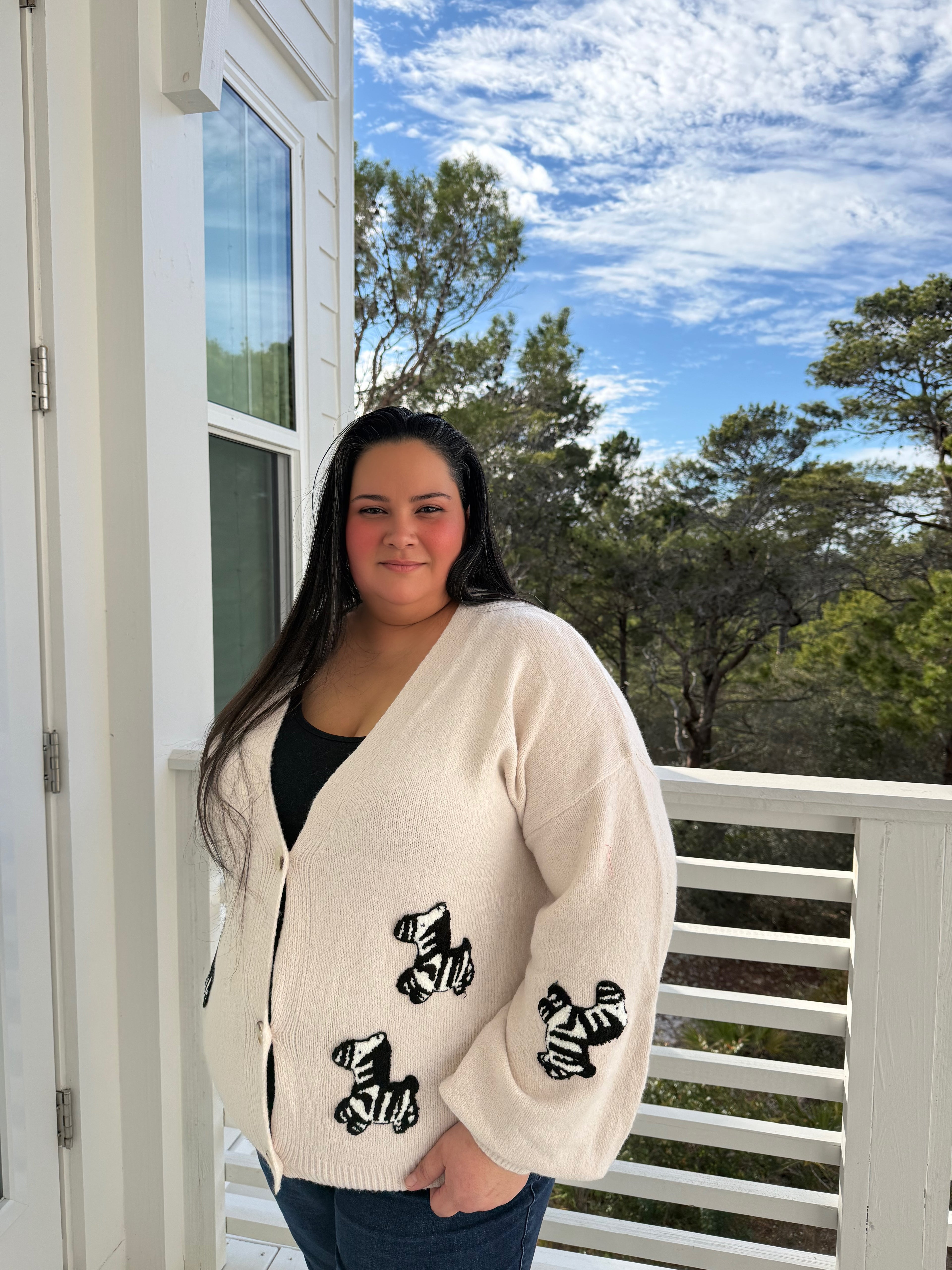 Button Front Cardigan with Zebra Patch by Sew In Love (Ships 2-3 weeks) - BFF Here