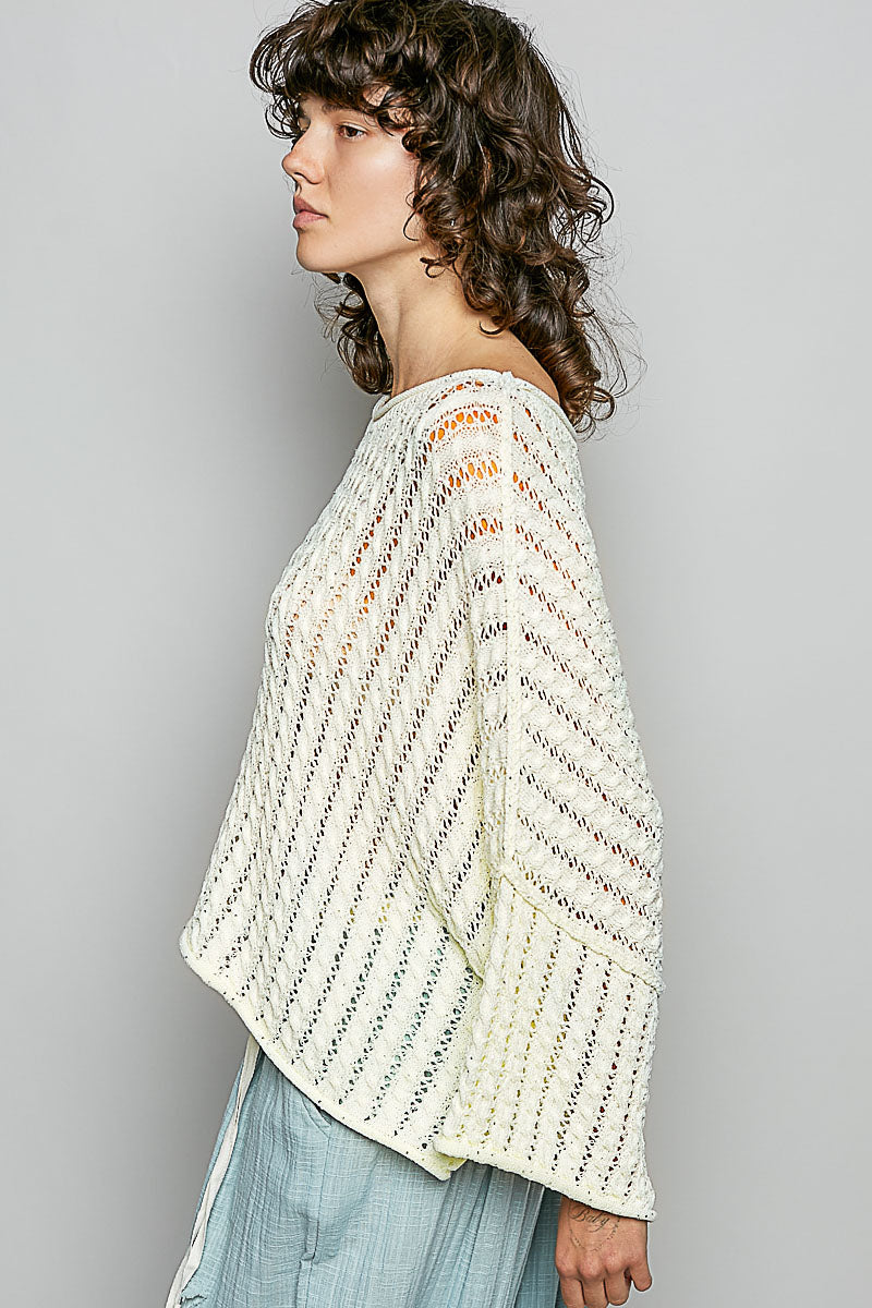 3/4 Sleeve Solid Shiny Thin Acrylic Sweater Cropped Top by POL (Ships 2-3 weeks) - BFF Here