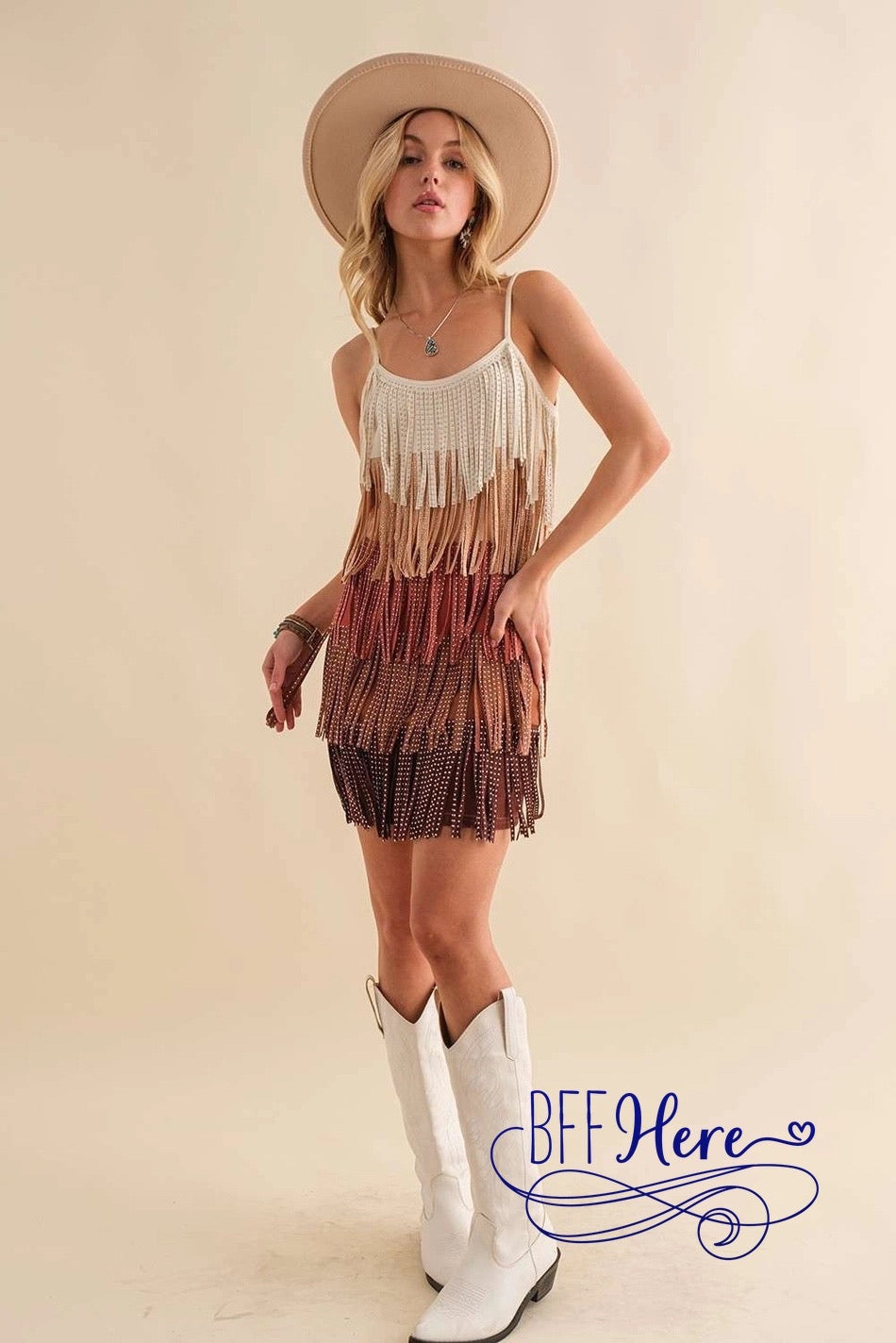 Wild West Chic: Fringe & Stud Color Block Dress - BFF Here