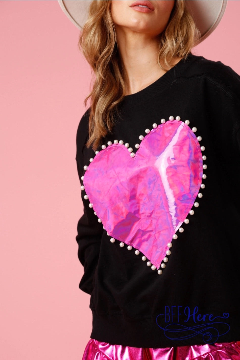 Chic Charmer: Pearl-Edged Heart Pullover - BFF Here
