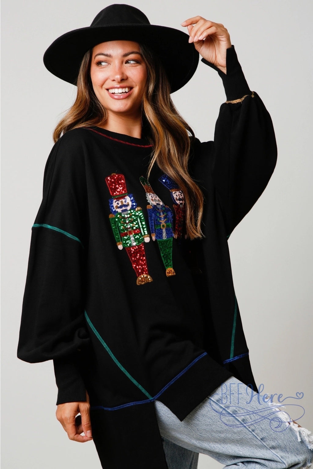 Sparkle in the Spotlight: Nutcracker Sequin Sweatshirt for Holiday Cheer / Choice of Color - BFF Here