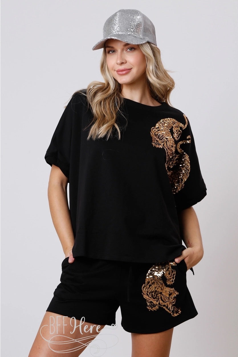 PREORDER: Jungle Glitz: Sequin Tiger Knit Top / (Ships End of January) - BFF Here