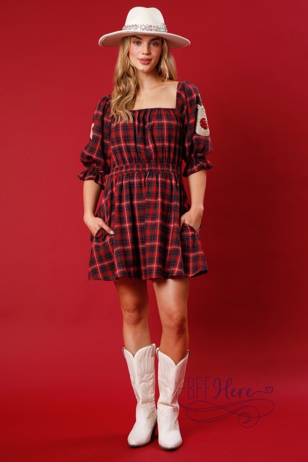 Rudolph's Runway: The Sizzling Sequin Reindeer Plaid Mini Dress! - BFF Here