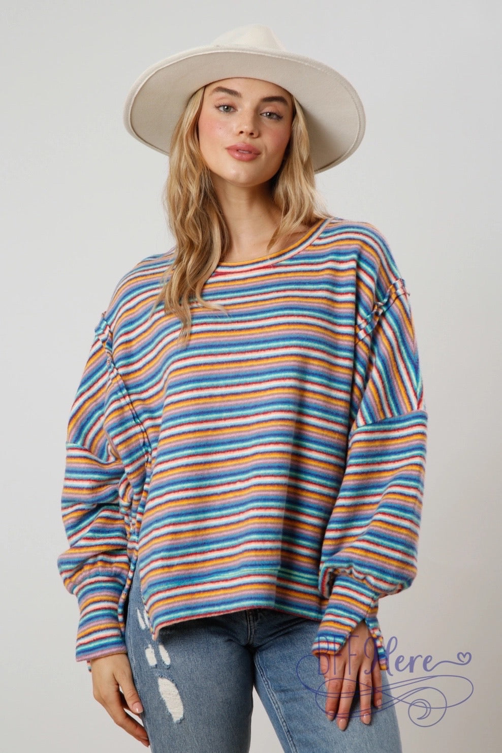 Stripe a Pose: Your Go-To Multi-Brushed Knit Pullover - BFF Here