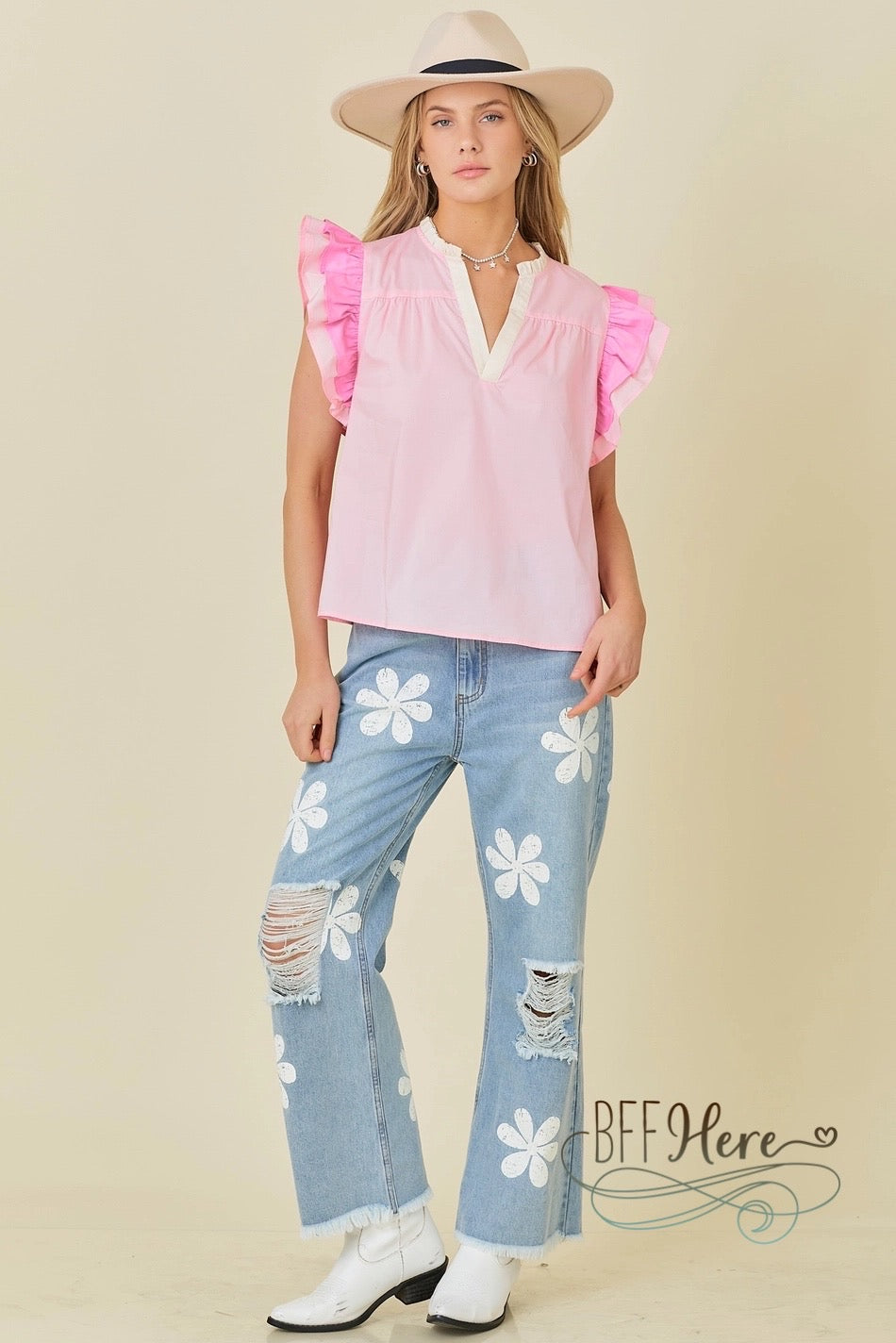 Chic in Pink Ruffle Blouse - BFF Here