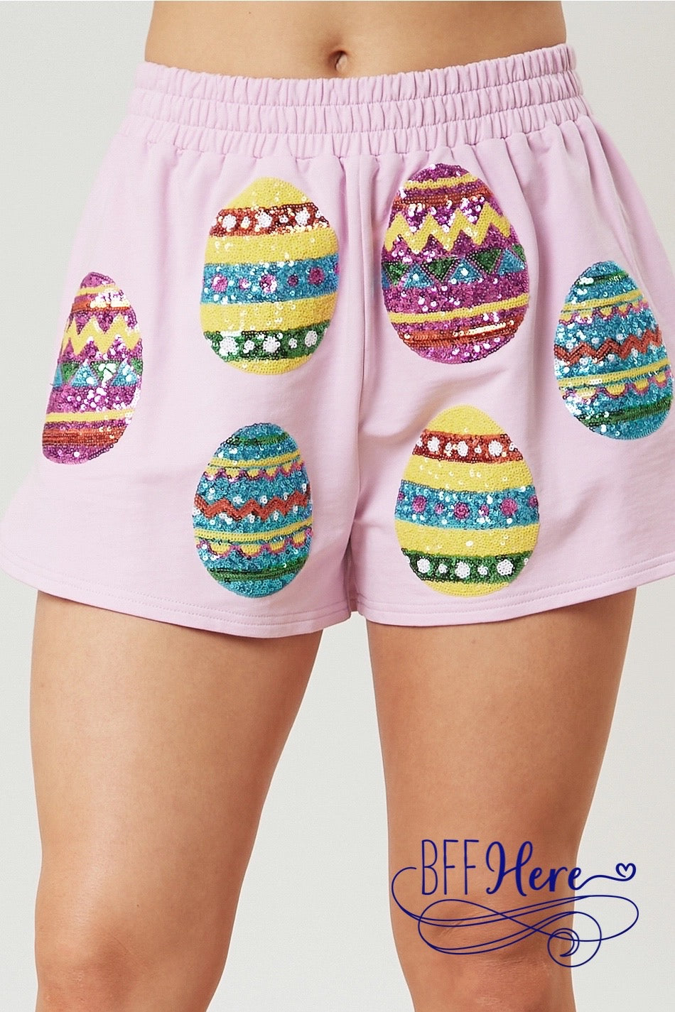 PREORDER: Hop into Style: Sequin Easter Egg Shorts (Ships End of February) - BFF Here