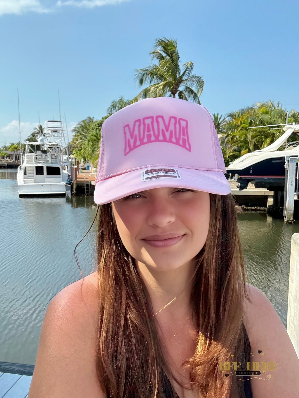 Mama Pink Puff Trucker Hat - BFF Here