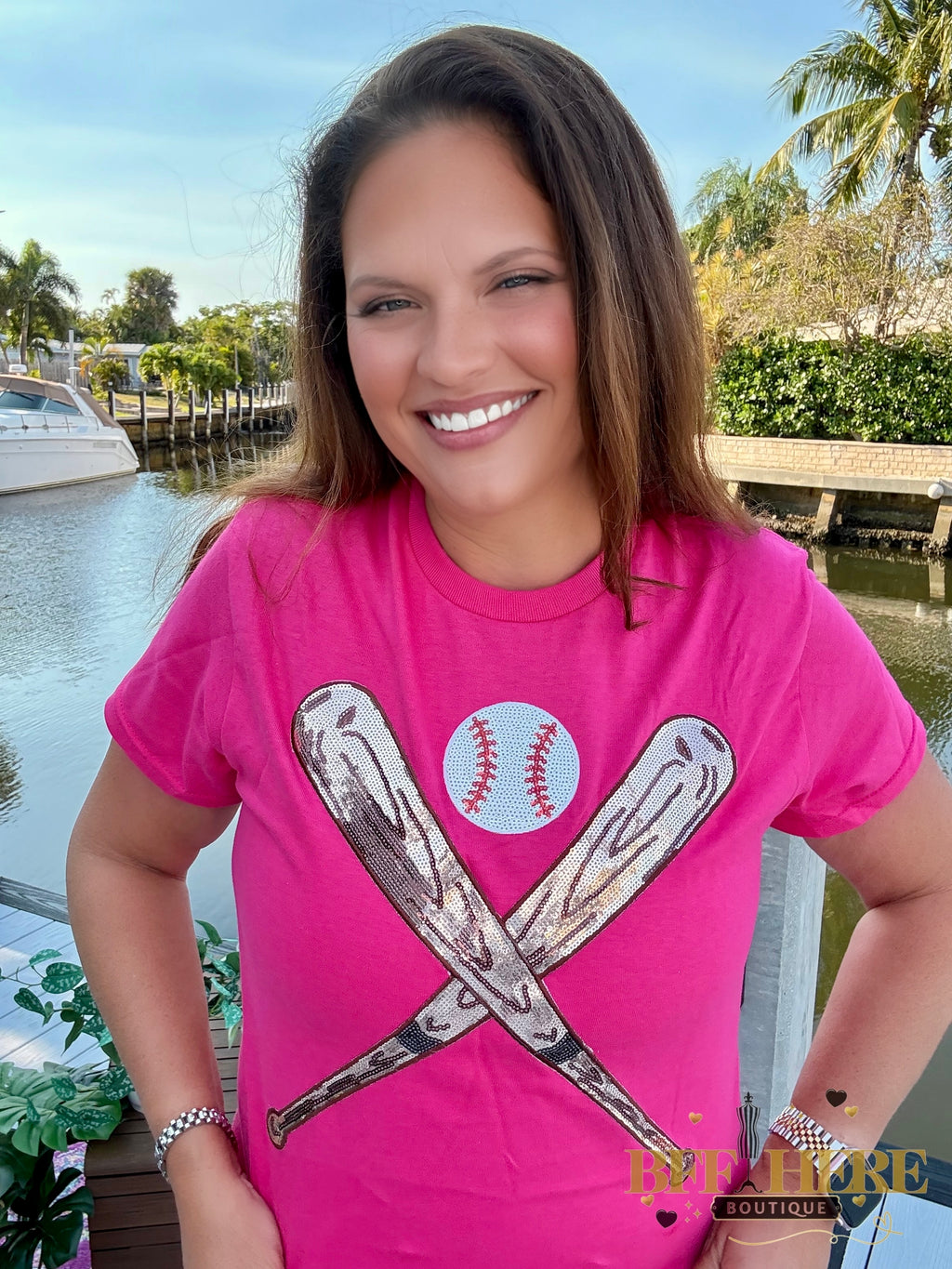 Diamonds and Dugouts Sequin Bats and Baseball Patch Tee - BFF Here