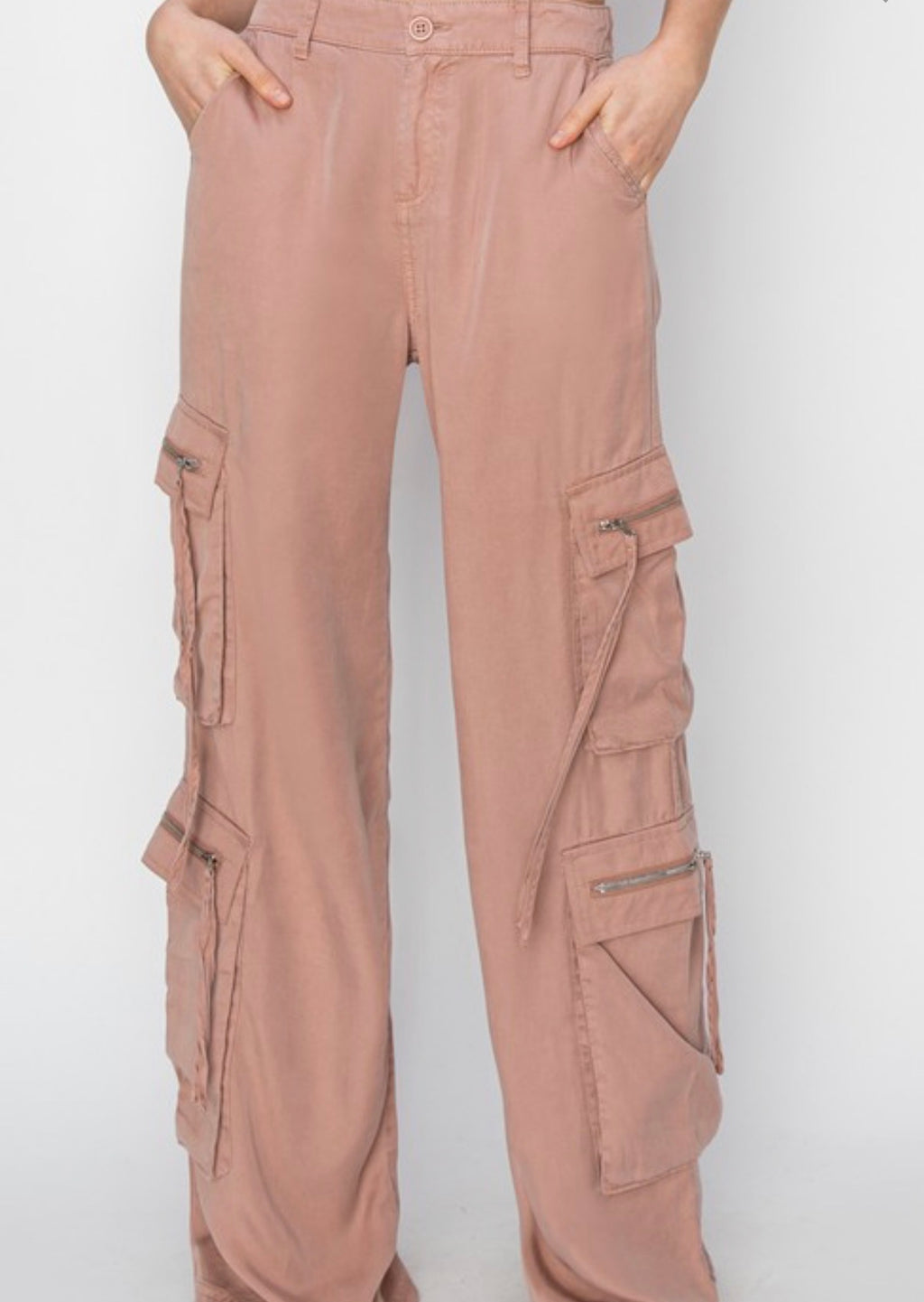 High Rise Tencel Multi Cargo Pants by Risen Jeans (Ships 2-3 weeks) - BFF Here
