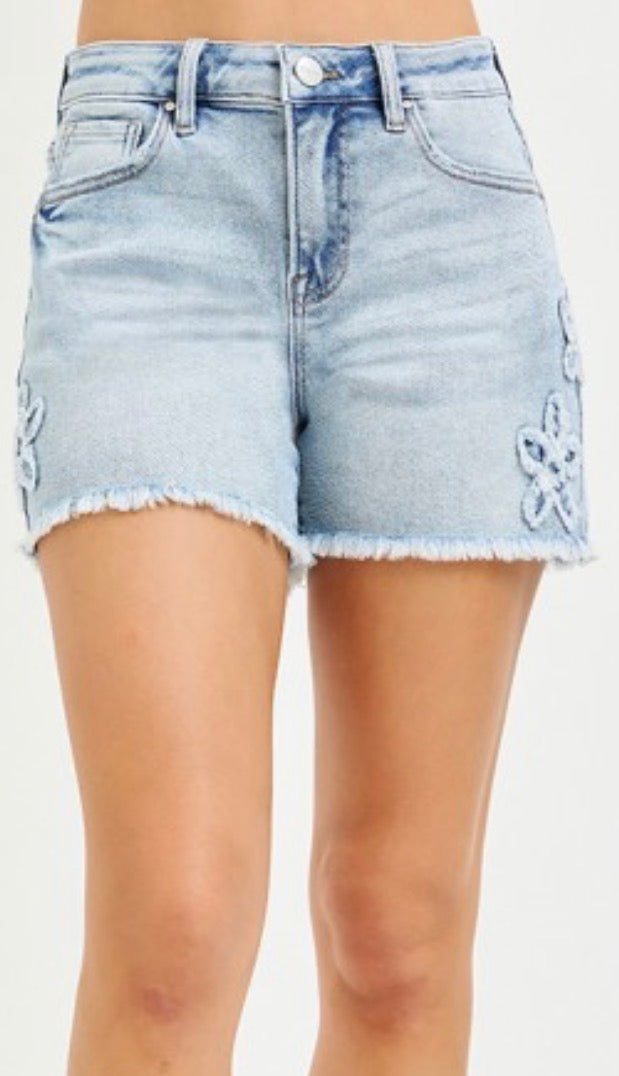 High Rise Flower Patches Shorts by Risen Jeans (ETA: March) - BFF Here