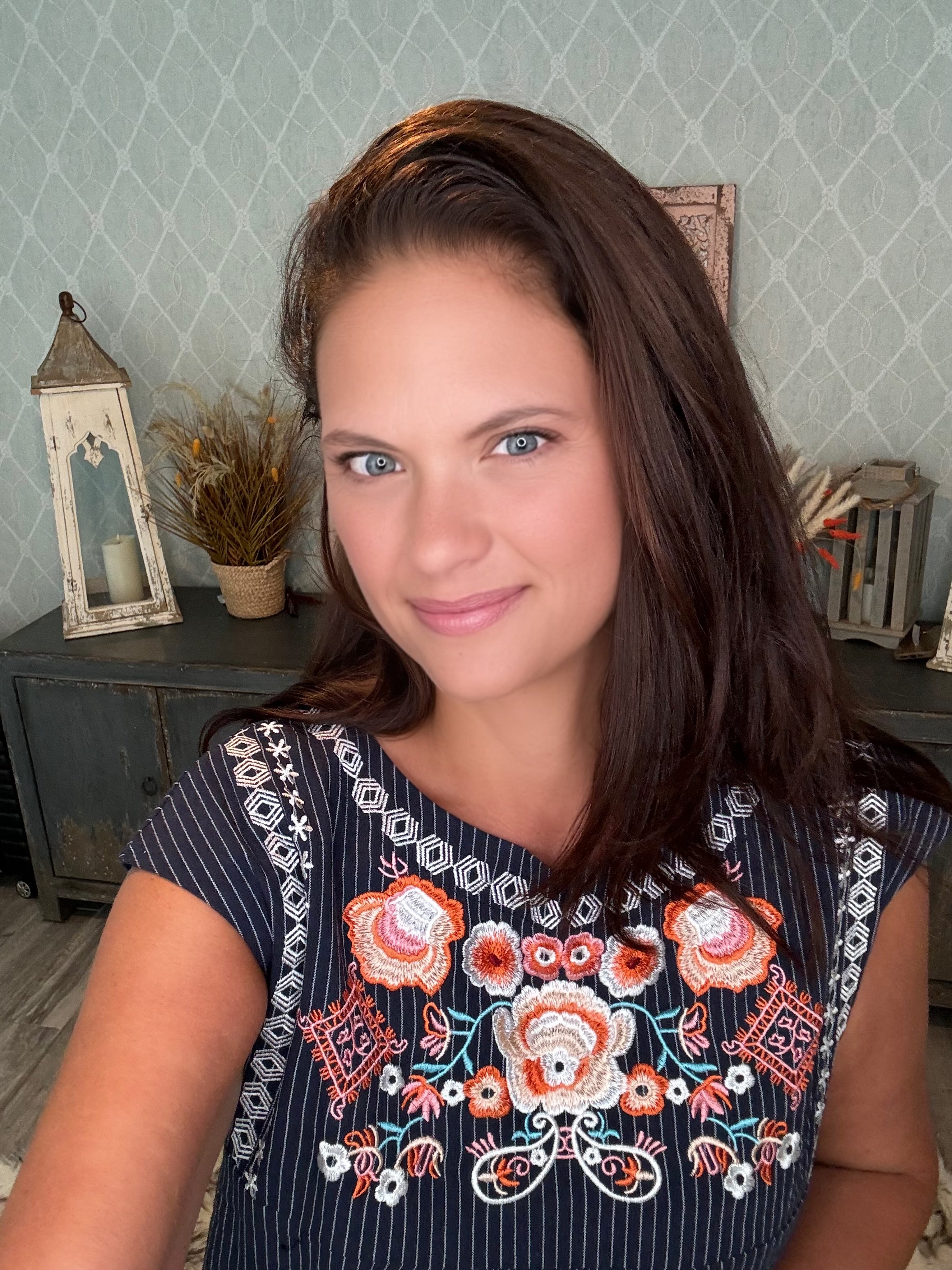 Folk Flair: Navy Sundress with a Pop of Floral Embroidery - BFF Here