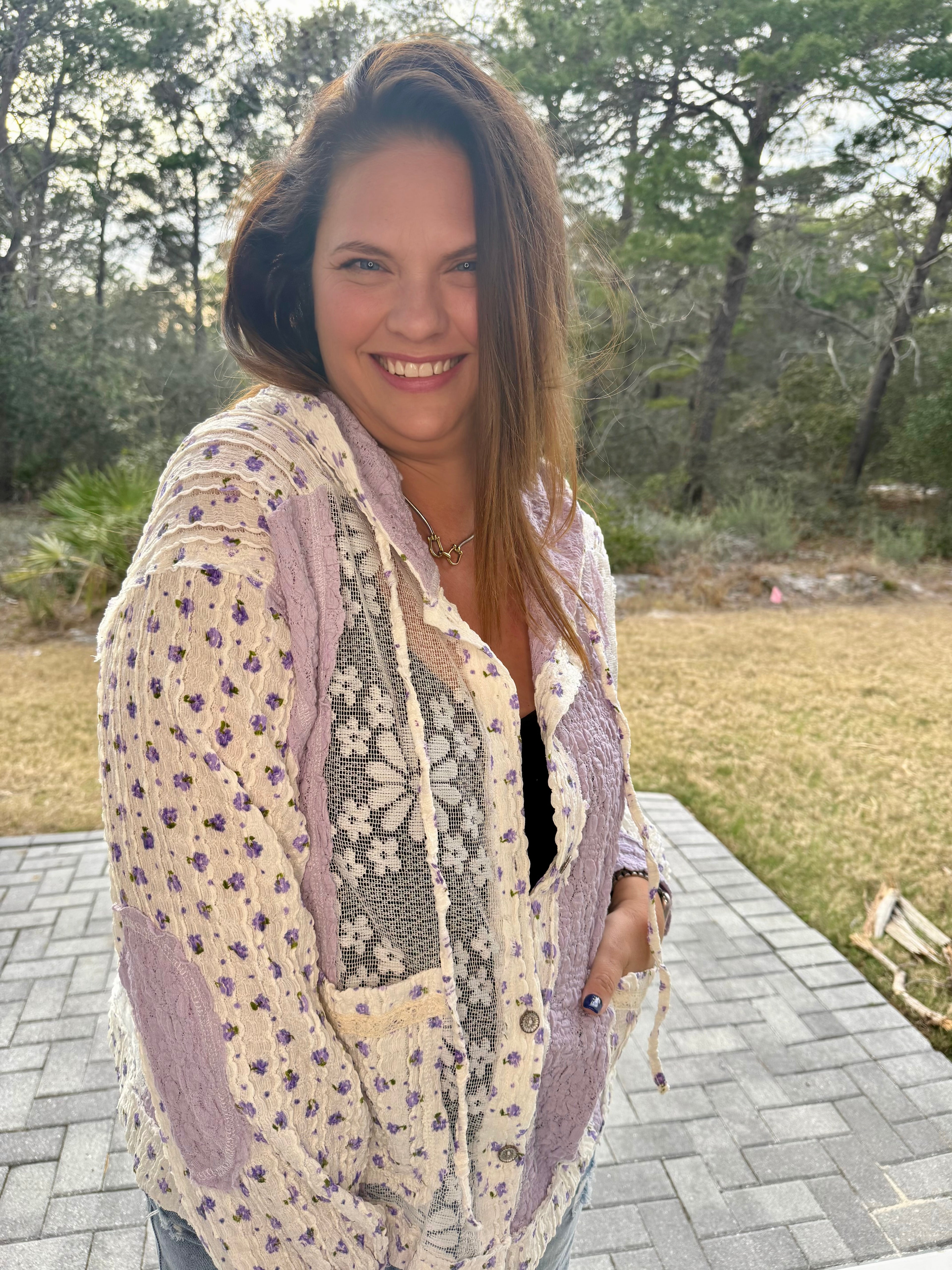 Balloon Sleeves Lace Floral Knit Hoodie Jacket by POL (Ships 2-3 weeks)