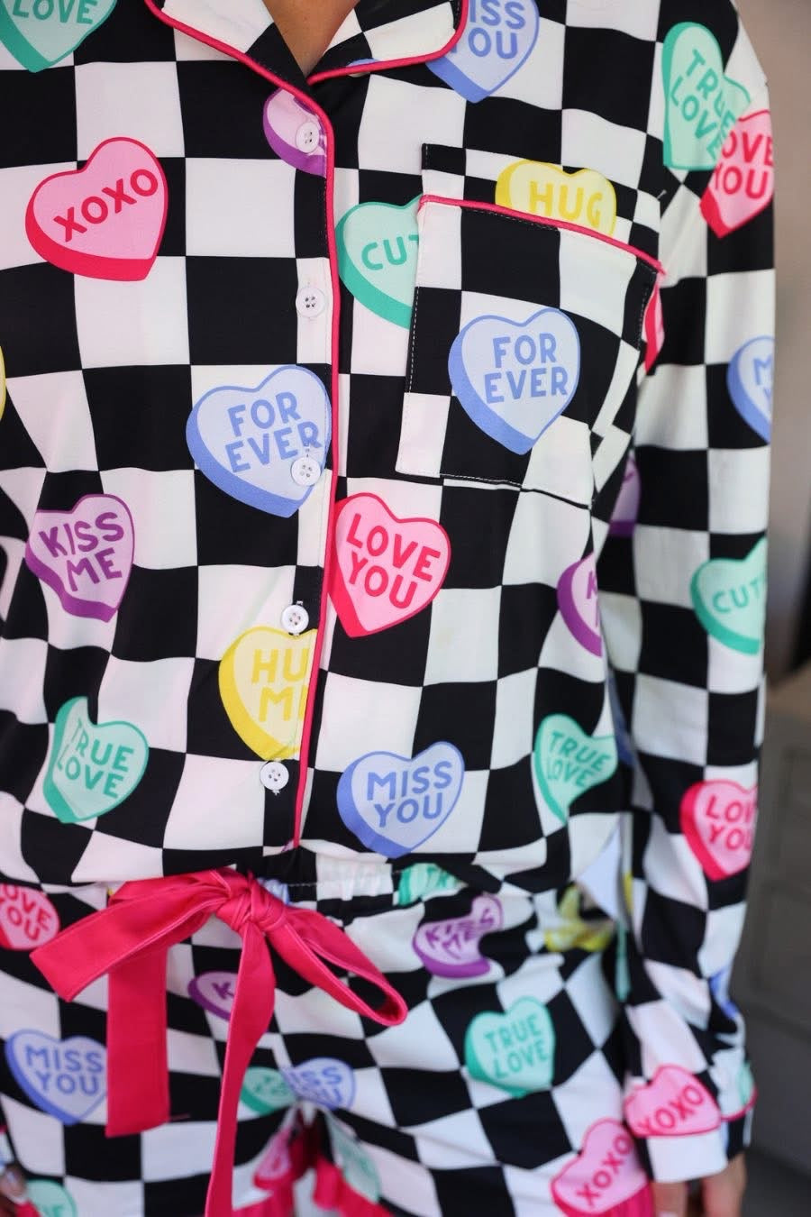 PREORDER: Checkered Conversation Hearts Ruffle Pajama Set by Jess Lea (ETA: Late December)