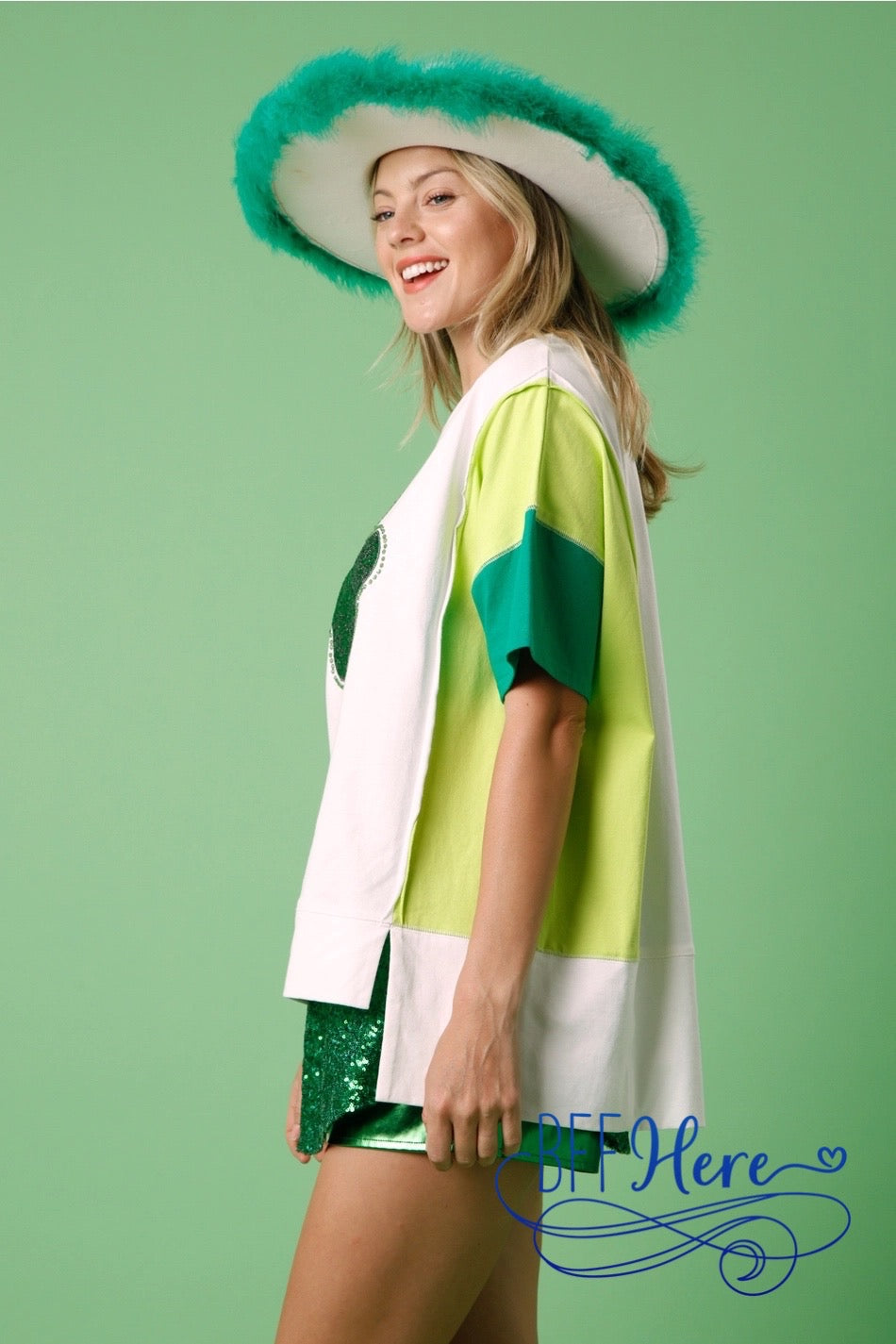 Irish Patchwork: St. Patrick's Color Block Clover Top" - BFF Here