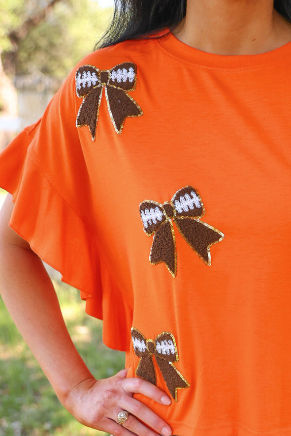 PREORDER: Sideline Sparkle Ruffle Top / Orange by Jess Lea (ETA: July)