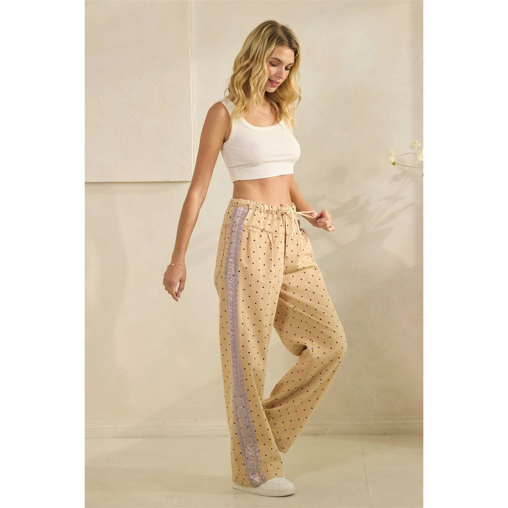 Polka Dot Pants with Satin Contrast Accents - BFF Here